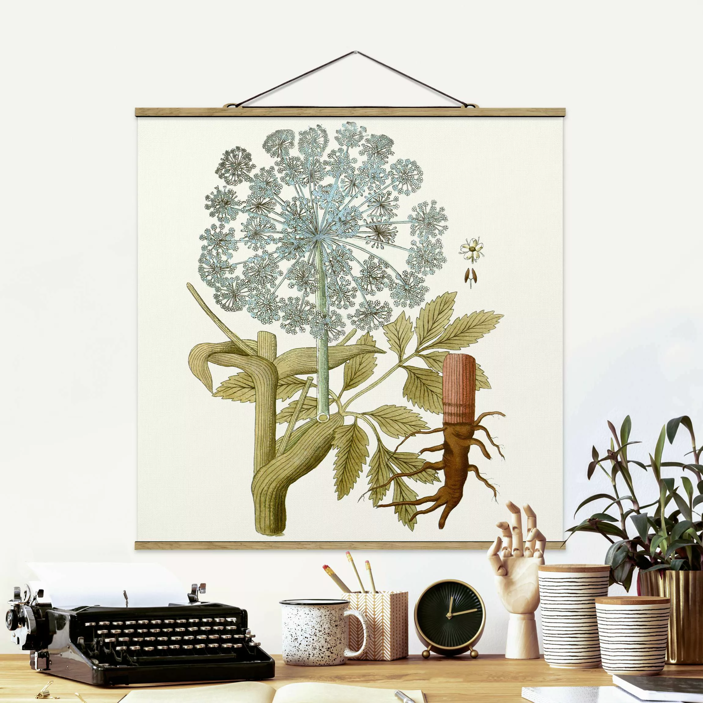 Stoffbild Blumen mit Posterleisten - Quadrat Wildkräuter Schautafel III günstig online kaufen
