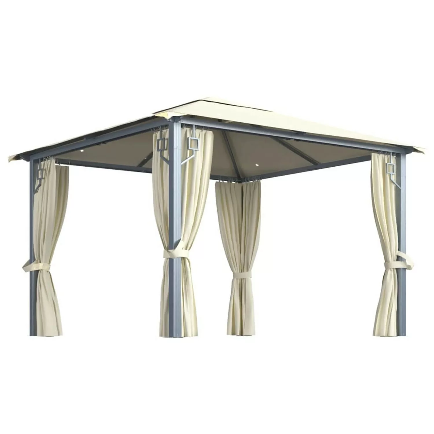 Pavillon Mit Vorhängen Und Lichterketten 300x300 Cm Creme Alu günstig online kaufen