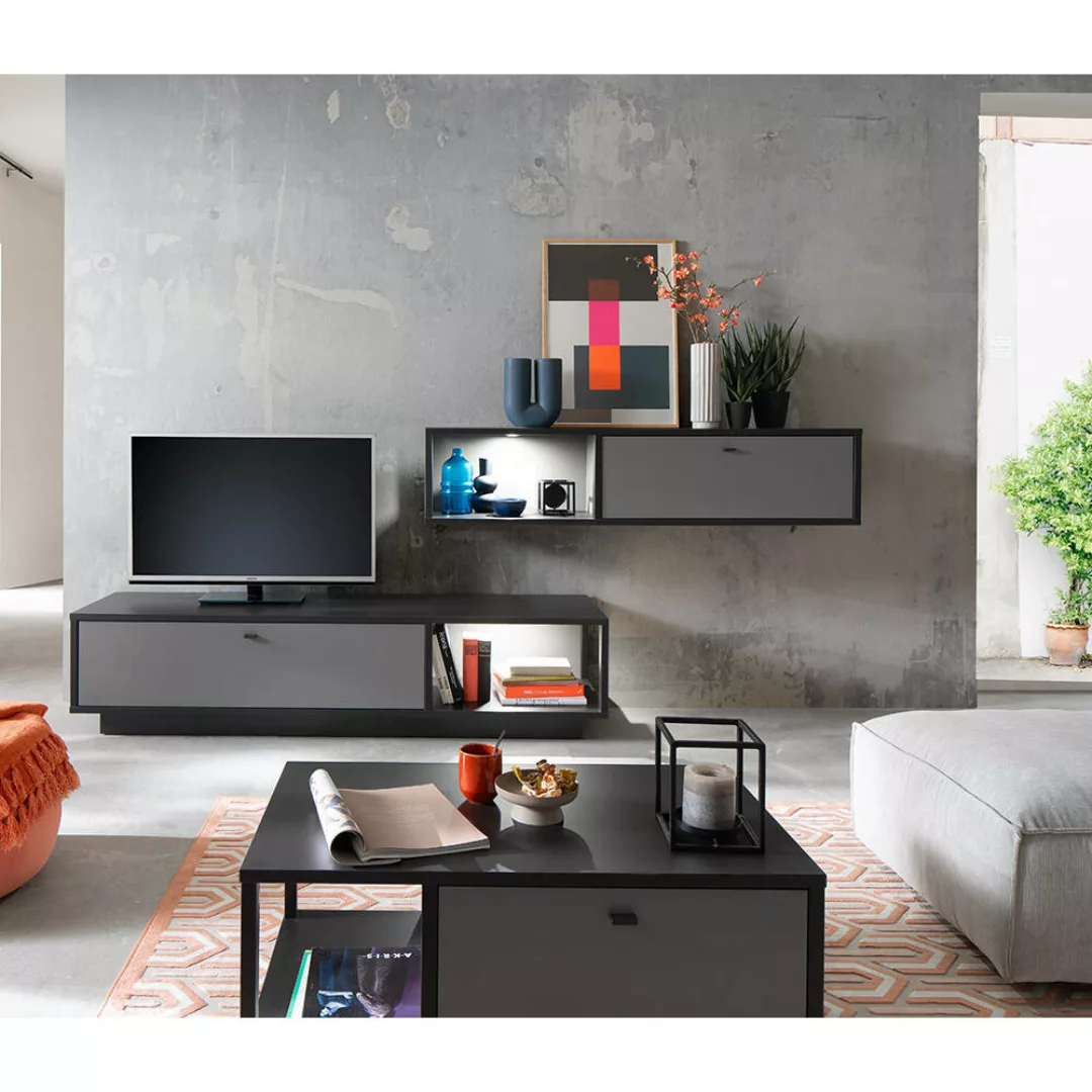 Moderne Wohnwand LAVAL-05 mit Couchtisch in grau mit anthrazit günstig online kaufen