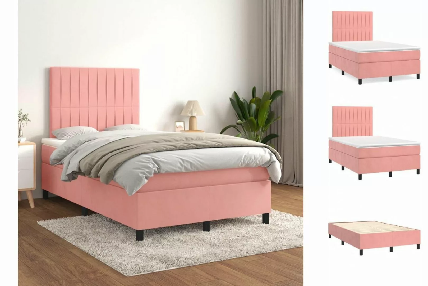 vidaXL Boxspringbett Boxspringbett mit Matratze Rosa 120x200 cm Samt Bett B günstig online kaufen