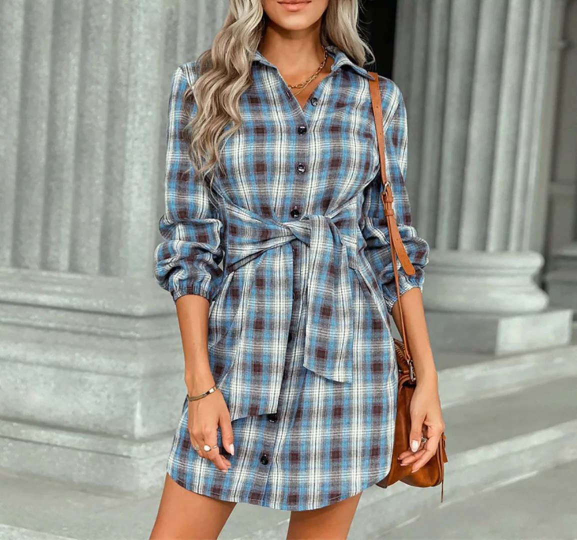 AFAZ New Trading UG Hemdblusenkleid Blusenkleid Damen Kariert Hemdkleid Lan günstig online kaufen