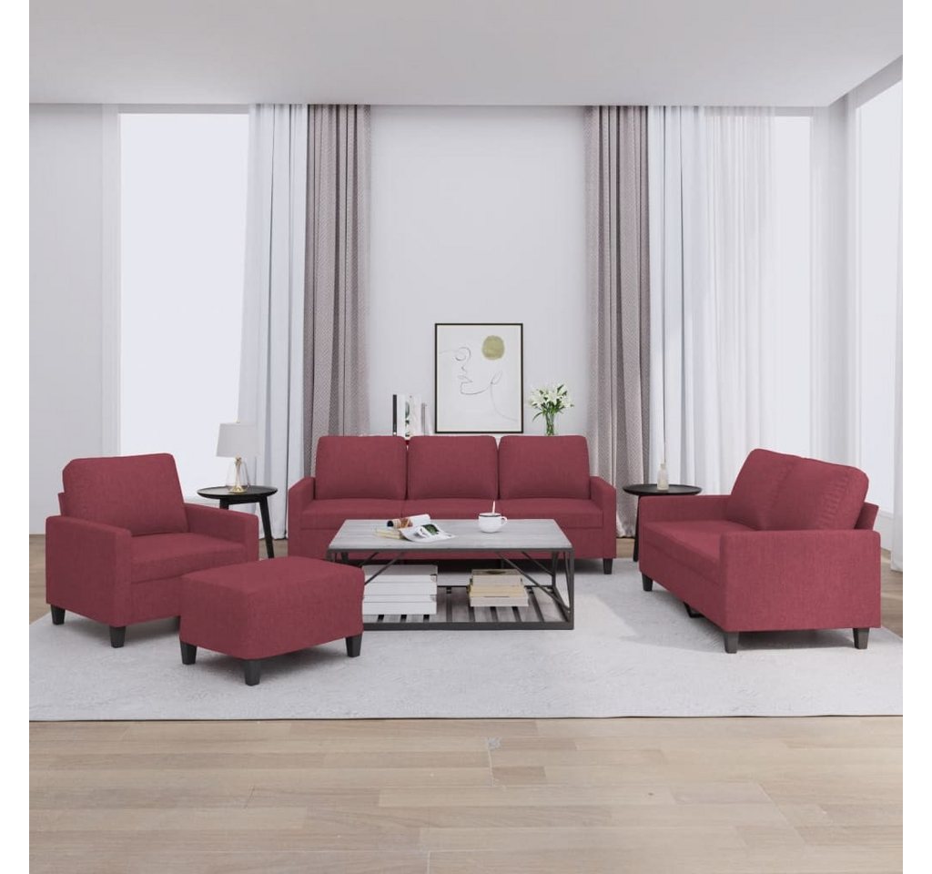 vidaXL Sofa Sofagarnitur mit Kissen Stoff, Standard + Fußhocker, Rot günstig online kaufen