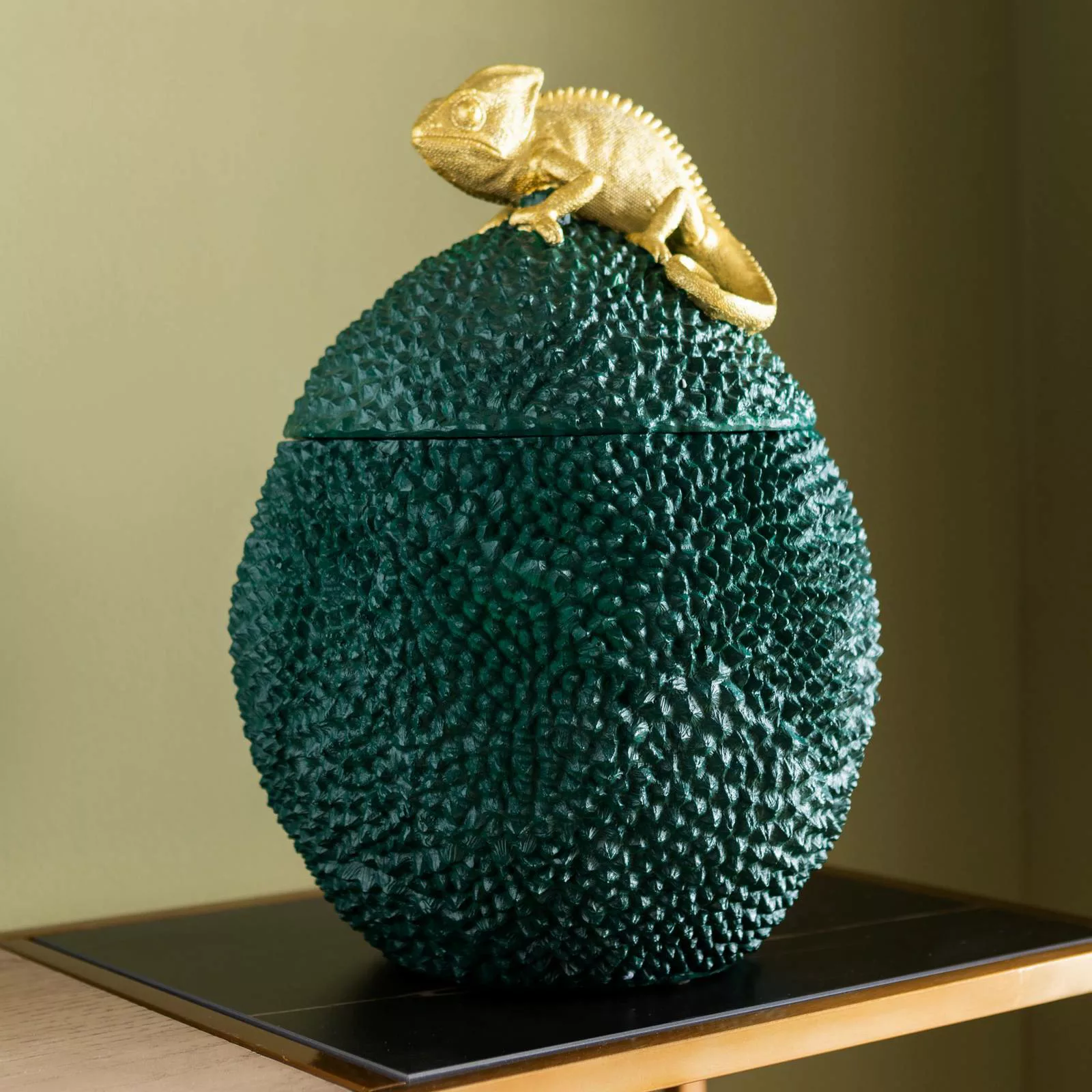 KARE Deko-Dose Chameleon, Höhe 34 cm, dunkelgrün, gold günstig online kaufen