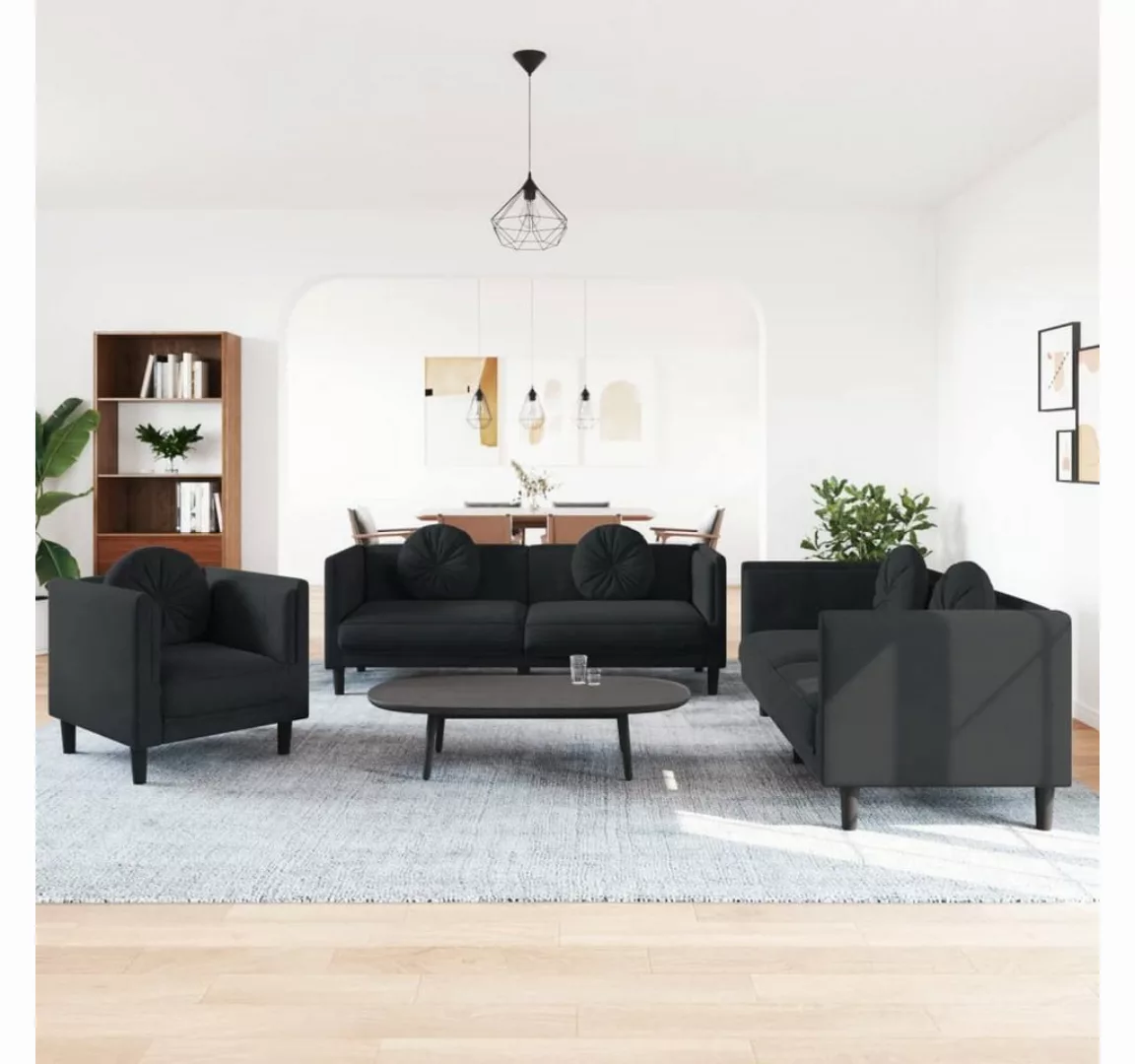 vidaXL Sofa Sofagarnitur Set mit Kissen Samt, 3-tlg., Schwarz günstig online kaufen