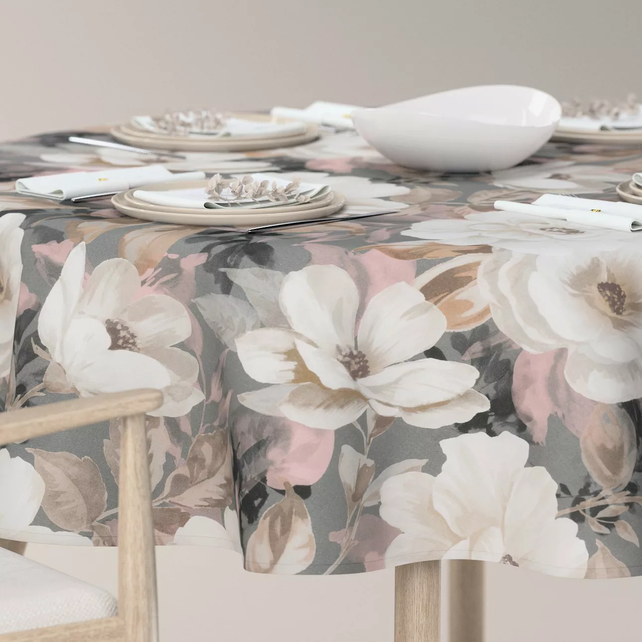 Runde Tischdecke, grau-rosa, Gardenia (142-13) günstig online kaufen