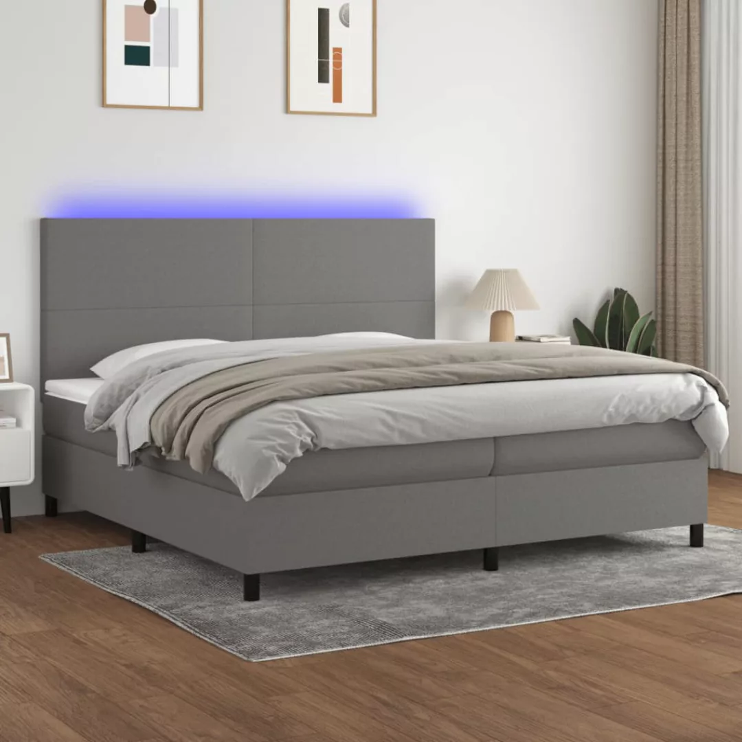 vidaXL Bettgestell Boxspringbett mit Matratze LED Dunkelgrau 200x200 cm Sto günstig online kaufen