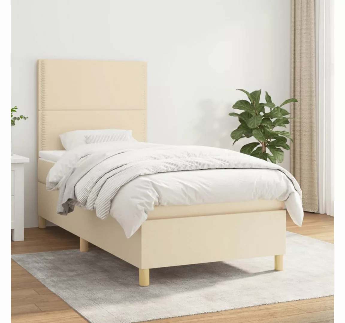 vidaXL Boxspringbett Boxspringbett mit Matratze Creme 80x200 cm Stoff Bett günstig online kaufen