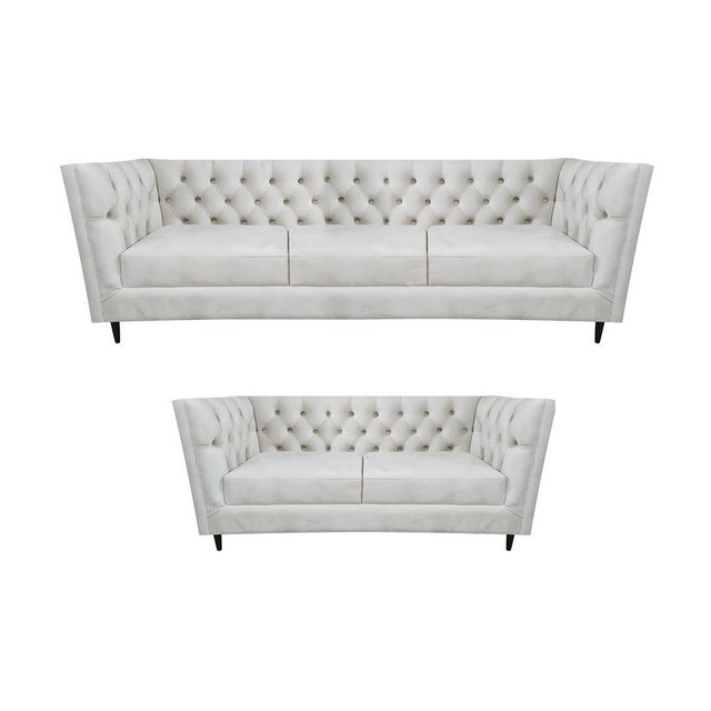 Xlmoebel Sofa 2 weiße Sofas Set für Wohnzimmer aus Leder im Chesterfield-St günstig online kaufen