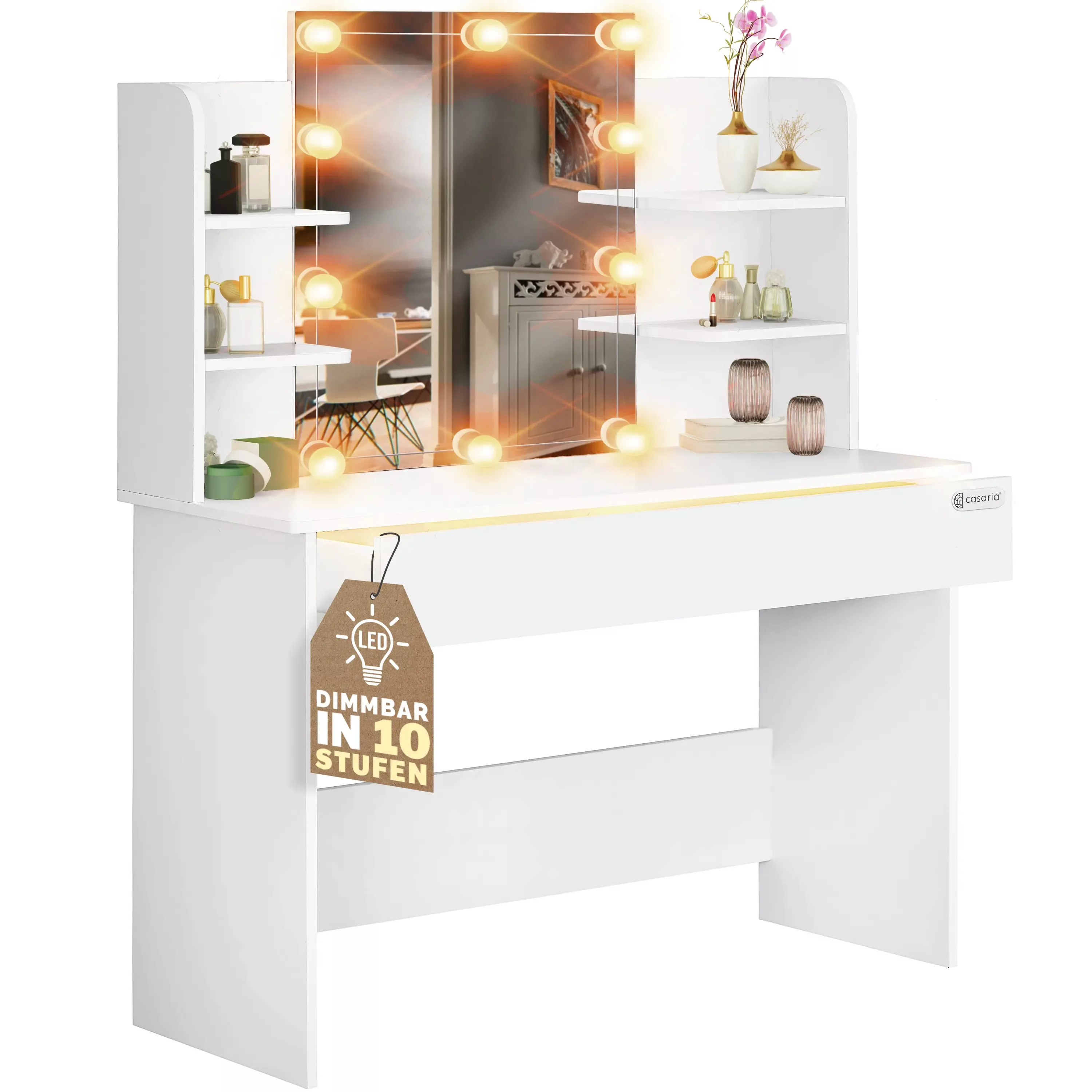 Schminktisch Lucia Weiß 140x110x40cm mit LED günstig online kaufen