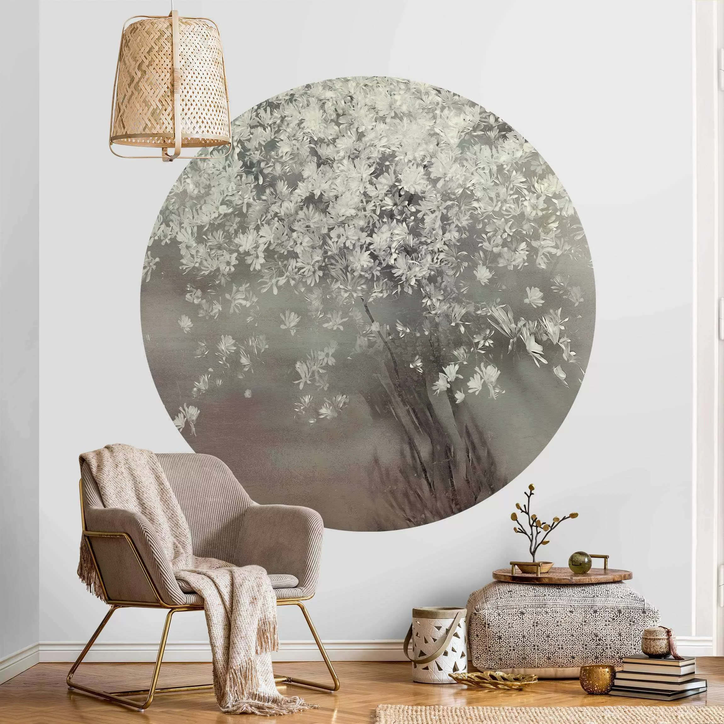 Runde Tapete selbstklebend Blühender Baum günstig online kaufen