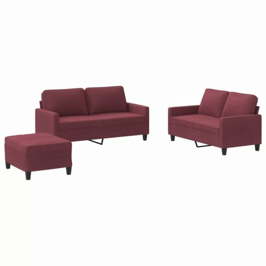 vidaXL Sofa 3-tlg. Sofagarnitur mit Kissen Weinrot Stoff günstig online kaufen