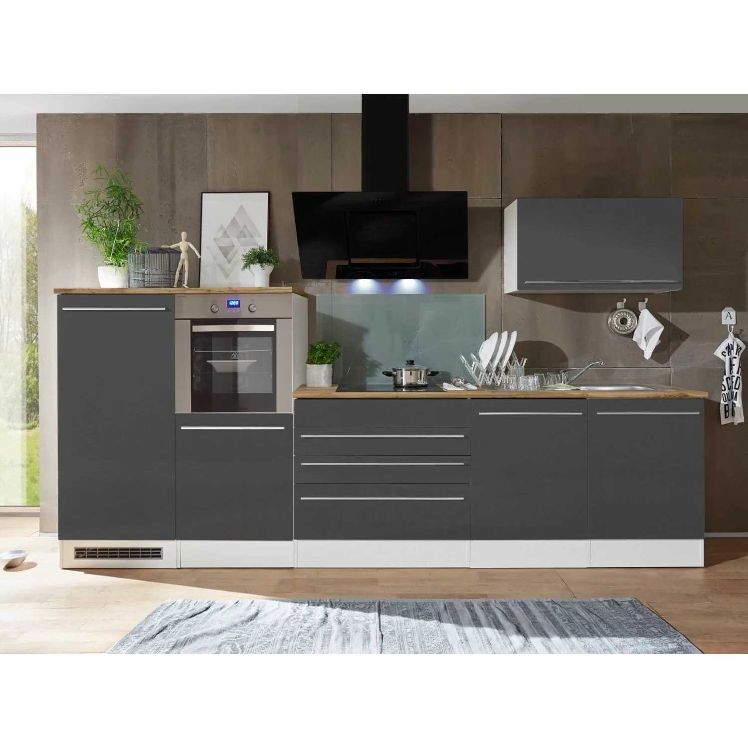 Respekta Premium Küchenzeile 320 cm Grau-Weiß Hochglanz günstig online kaufen