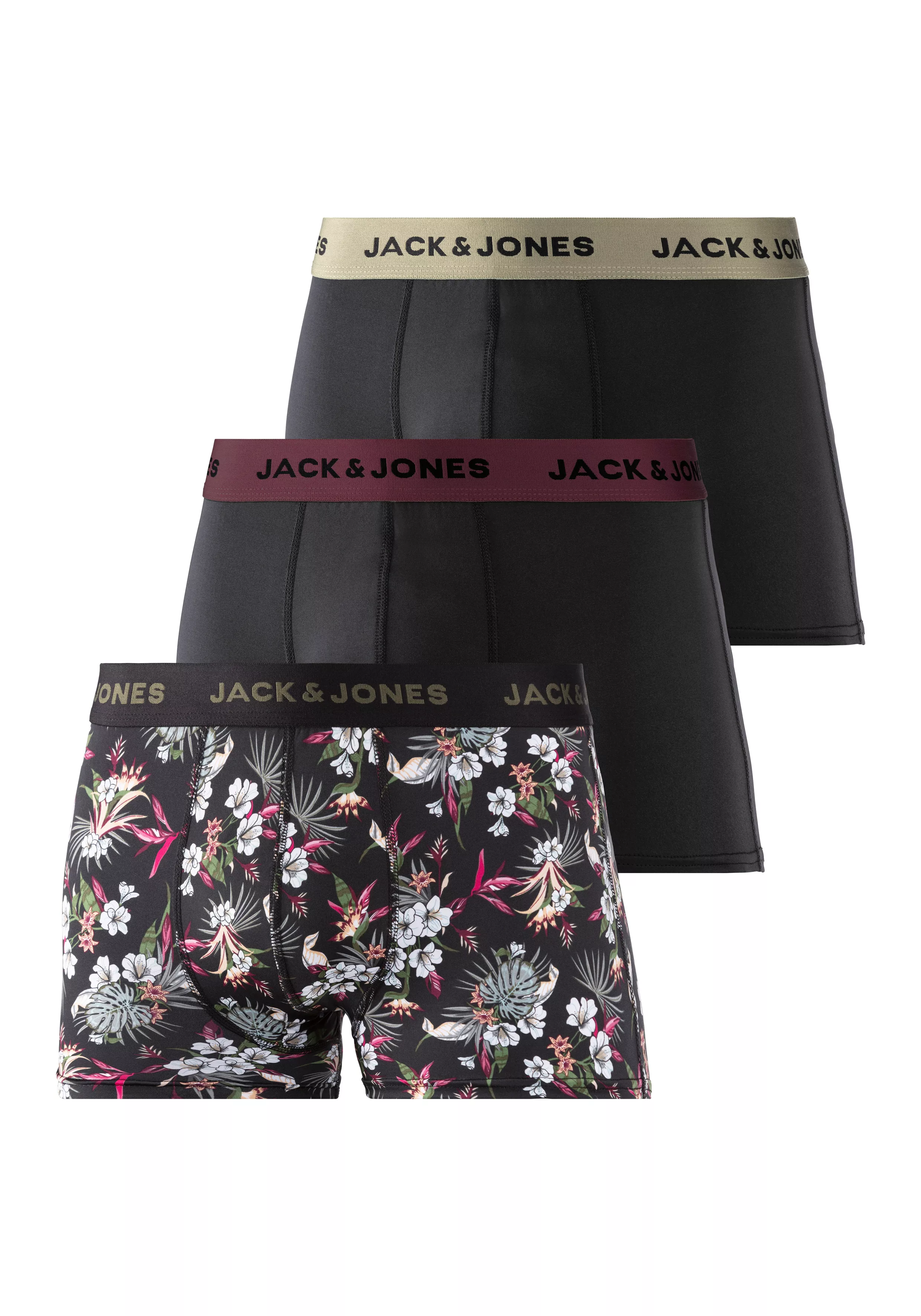 Jack & Jones 3-er Set Trunks Schwarz mit Motiv günstig online kaufen