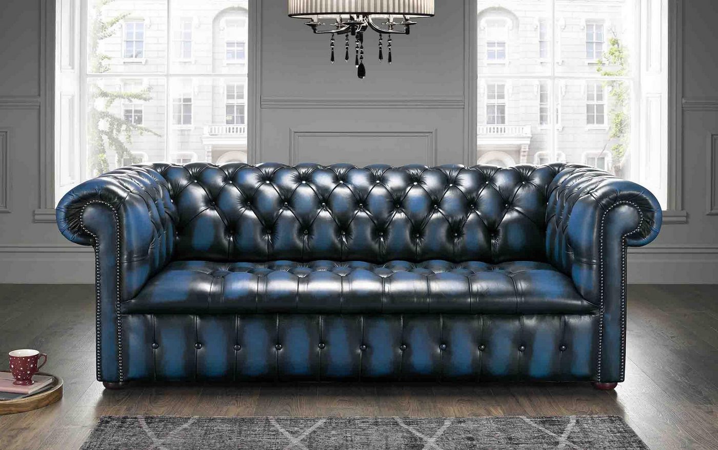 Xlmoebel Sofa Großes blaues Sofa für drei Personen im Chesterfield-Stil aus günstig online kaufen