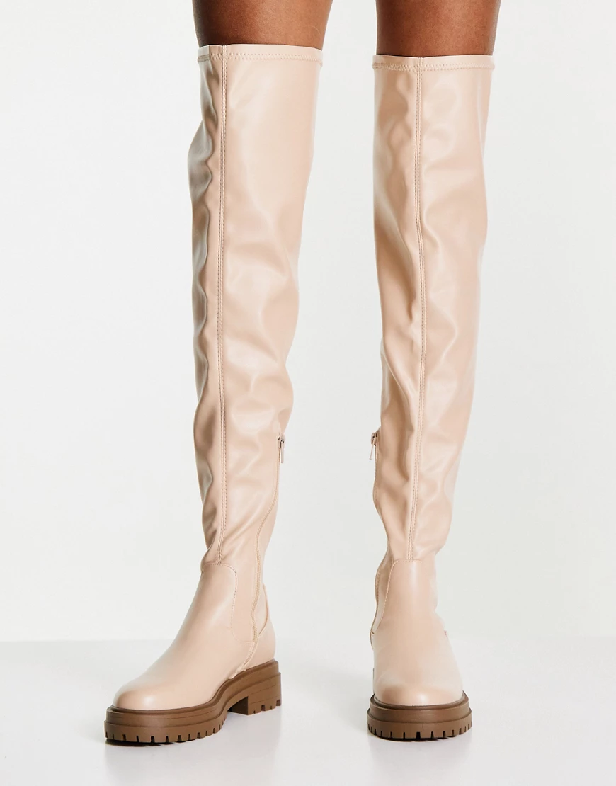 Miss Selfridge – Robuste, elastische Overknee-Stiefel aus PU-Material-Braun günstig online kaufen