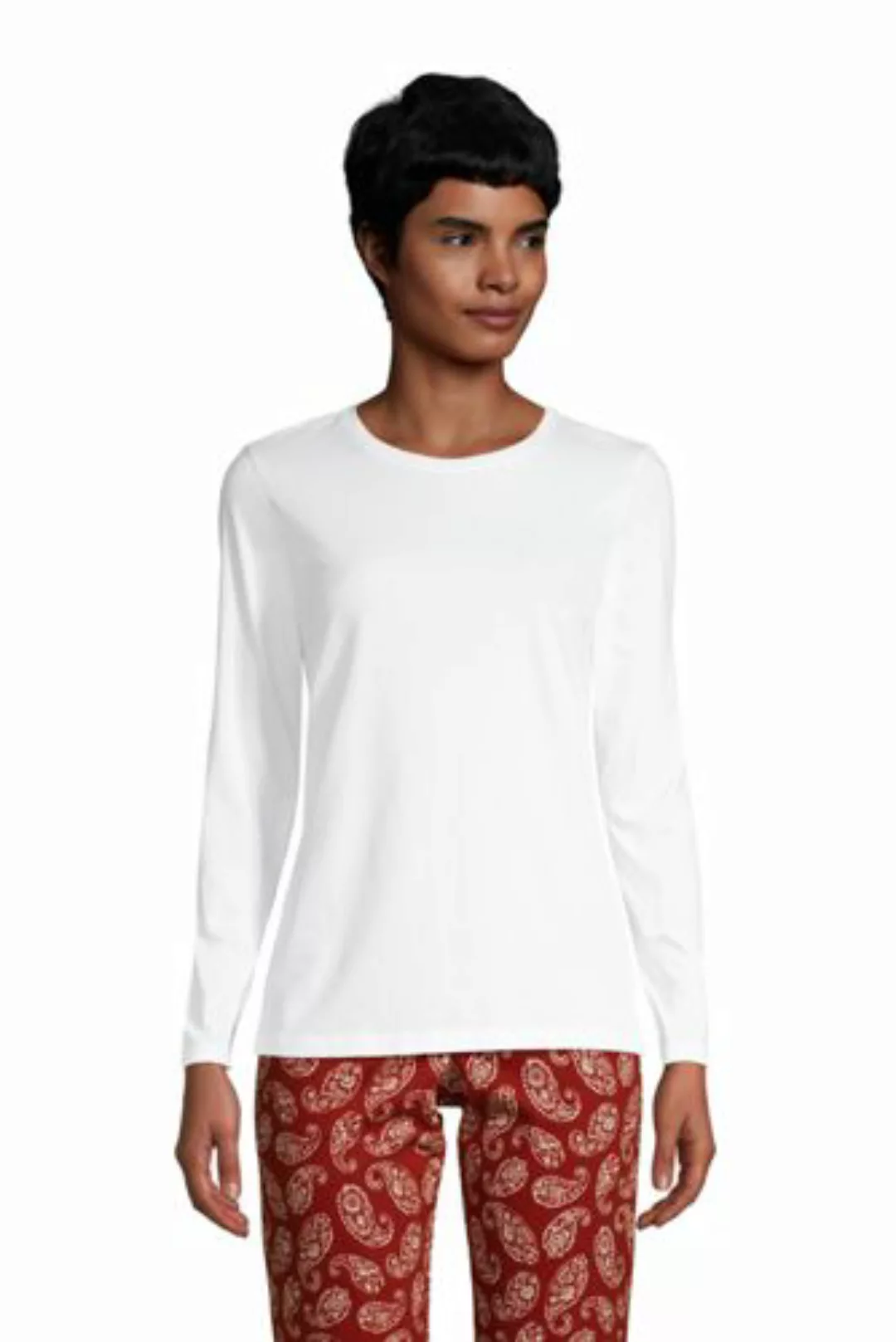 Supima-Shirt, Langarm in Petite-Größe, Damen, Größe: XS Petite, Weiß, Baumw günstig online kaufen