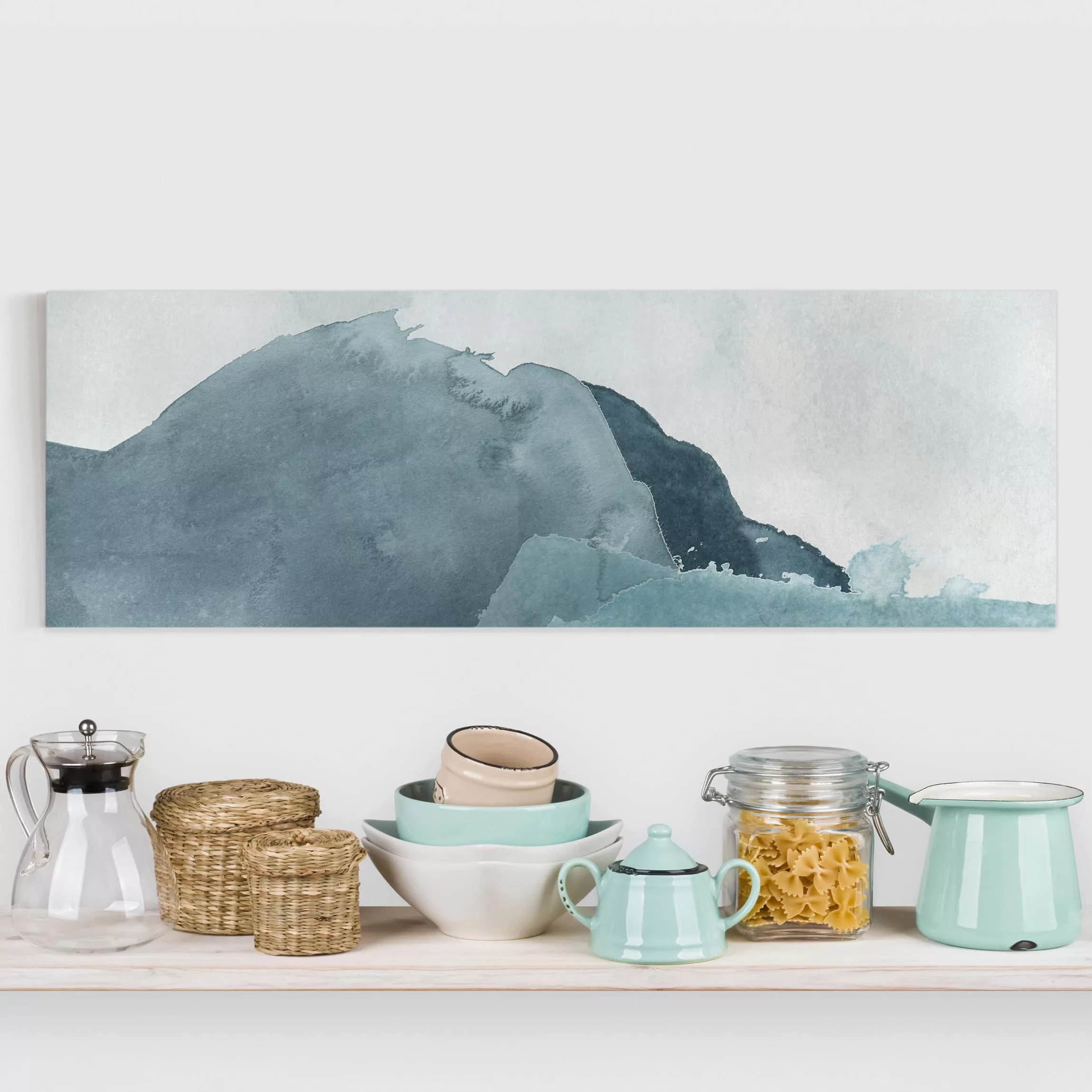 Leinwandbild Abstrakt - Panorama Wogen in Blau II günstig online kaufen