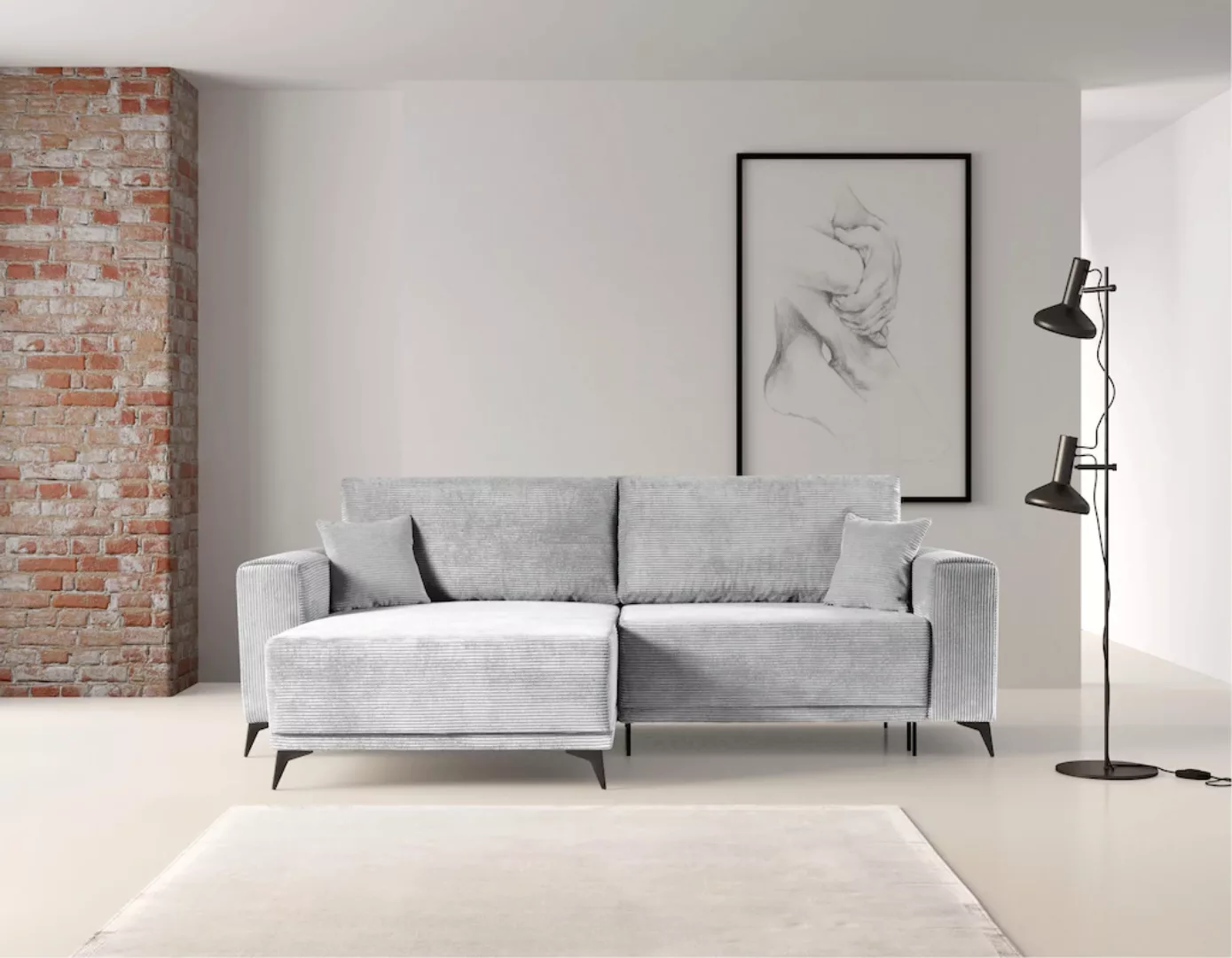 WERK2 Ecksofa "Scandic L-Form", Moderne Eckcouch in Cord, Sofa mit Schlaffu günstig online kaufen