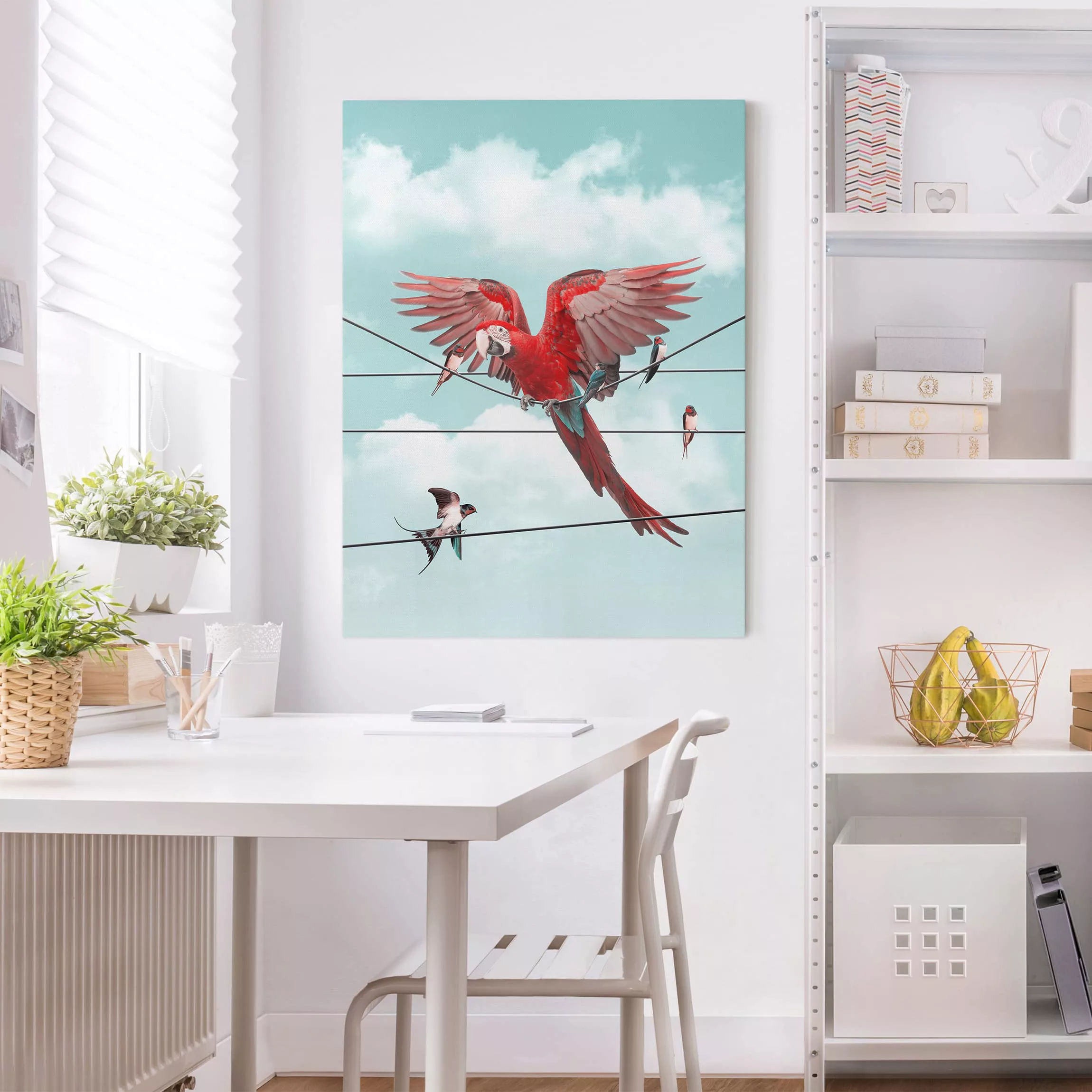 Leinwandbild Tiere - Hochformat Himmel mit Vögeln günstig online kaufen