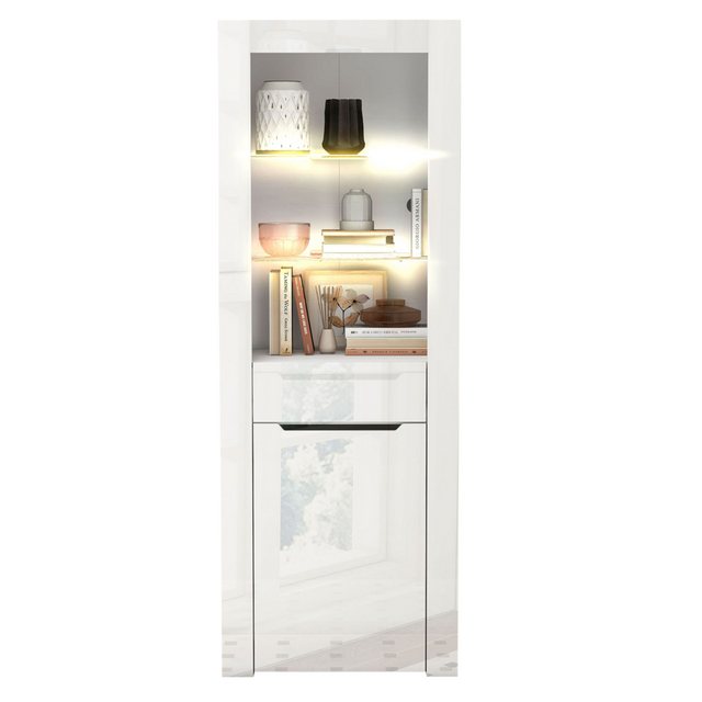 Merax Hochschrank hochglanz mit LED, Vitrine mit Glasablagen und Schublade günstig online kaufen