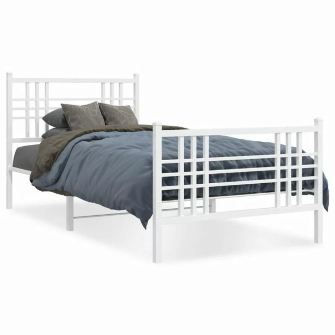 vidaXL Bett Bettgestell mit Kopf- und Fußteil Metall Weiß 107x203 cm günstig online kaufen