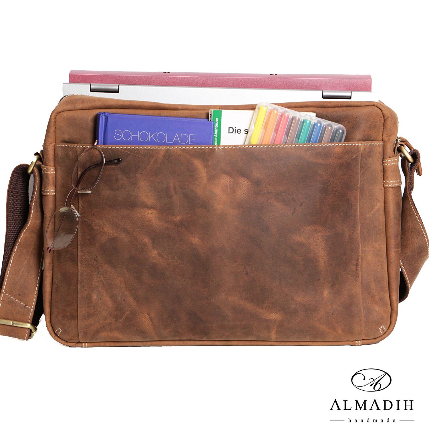 ALMADIH Laptoptasche 17 Zoll Leder Umhängetasche günstig online kaufen