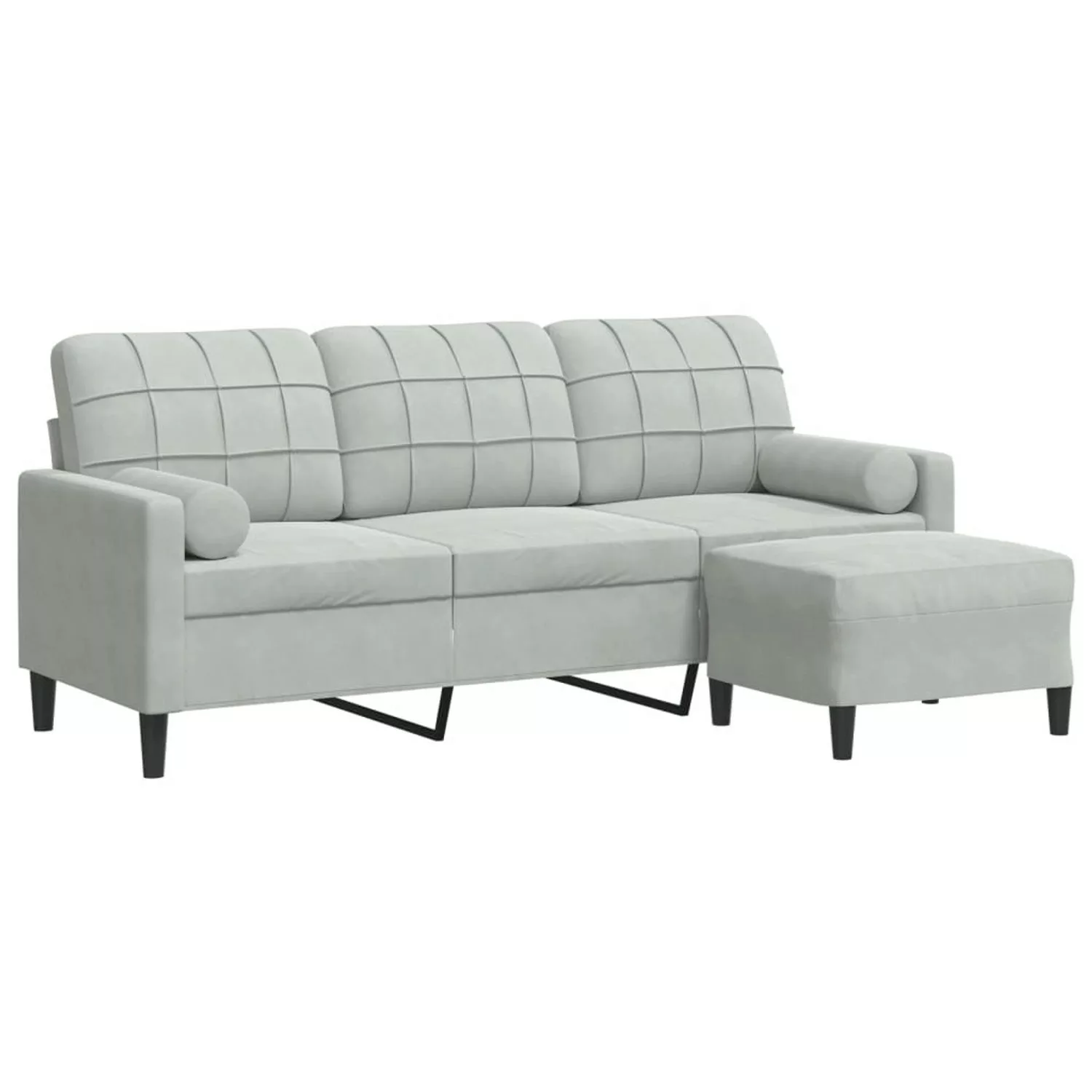 vidaXL Sofa 3-Sitzer-Sofa mit Hocker Samt, 180 cm, Hellgrau günstig online kaufen