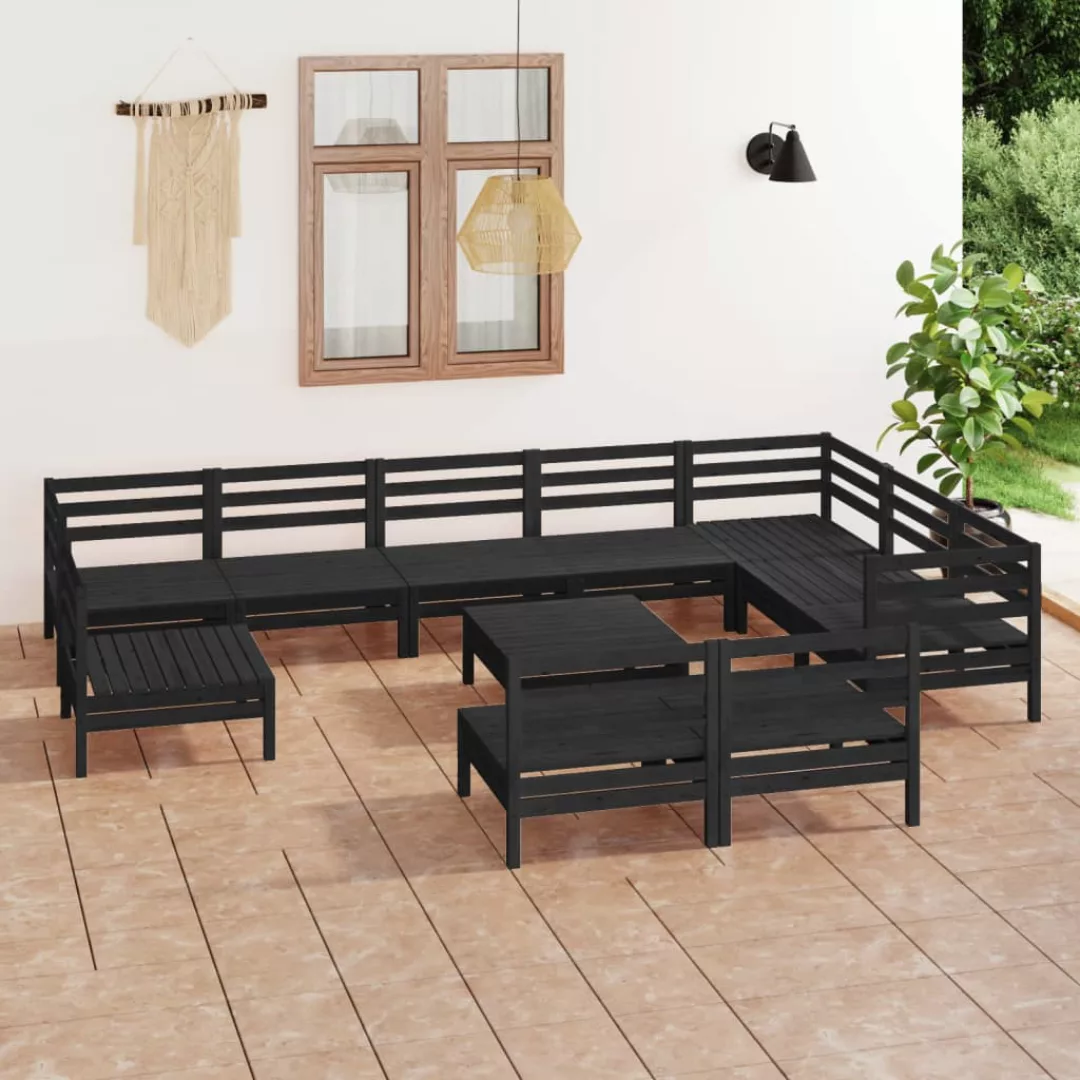 11-tlg. Garten-lounge-set Massivholz Kiefer Schwarz günstig online kaufen