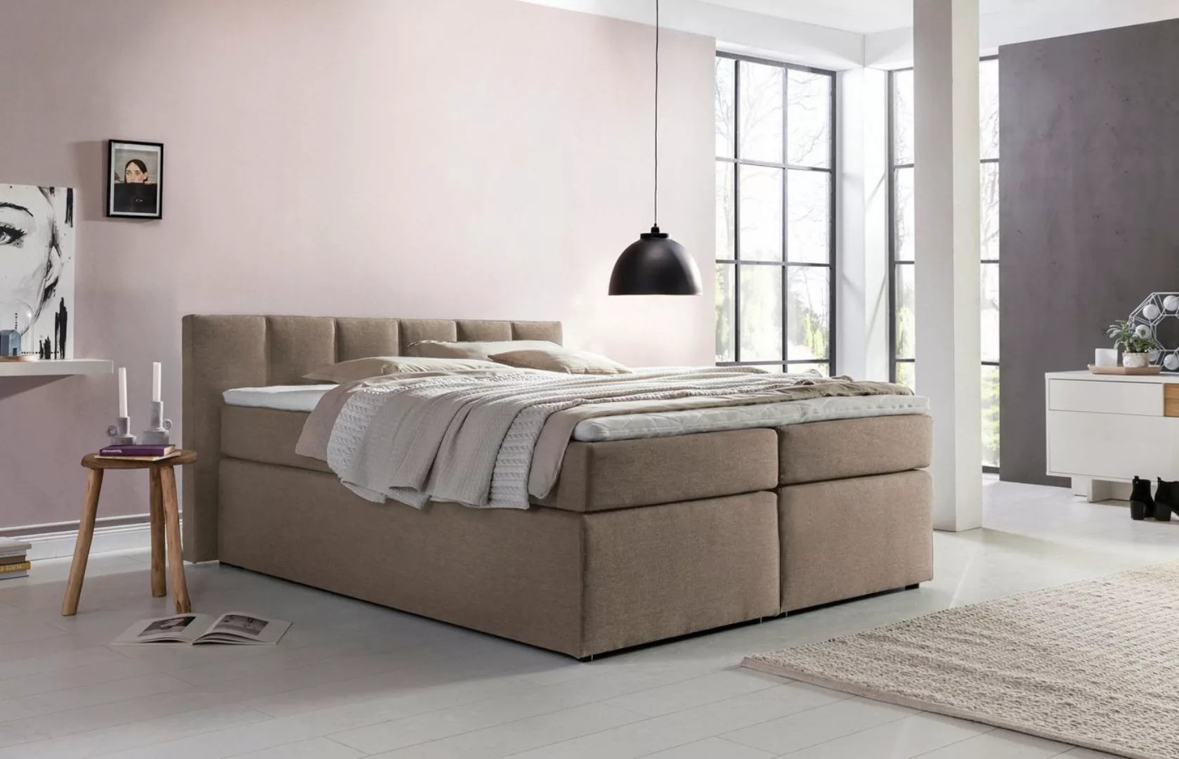 Möbelfreude Boxspringbett Boxspringbett Valina 220x200 cm Beige/Grau H3, 22 günstig online kaufen