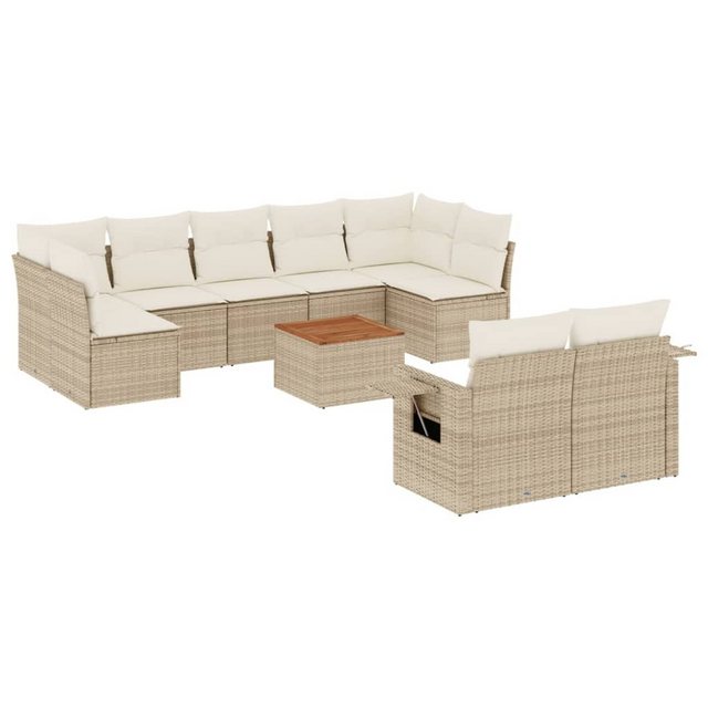 vidaXL Sofaelement 10-tlg. Garten-Sofagarnitur mit Kissen Beige Poly Rattan günstig online kaufen