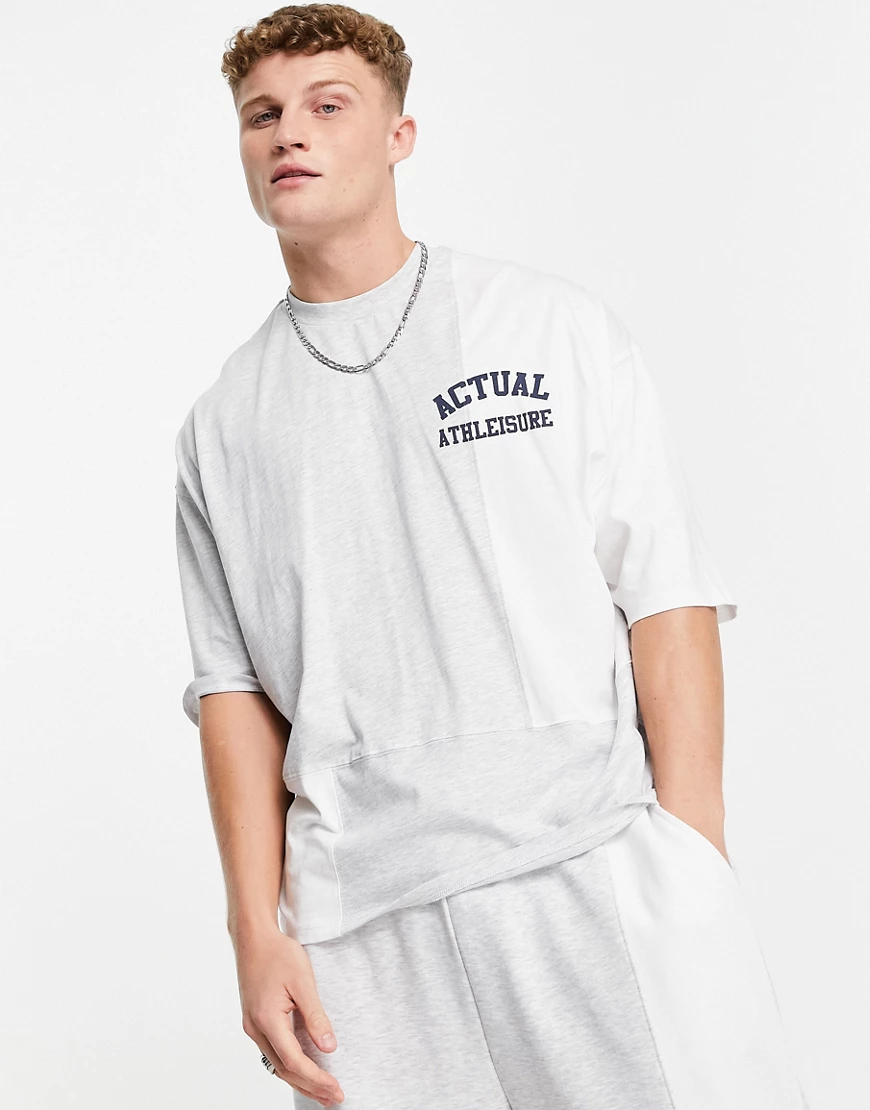 ASOS Actual Athleisure – Oversize-T-Shirt mit Patchworkdesign in Ecru, Komb günstig online kaufen