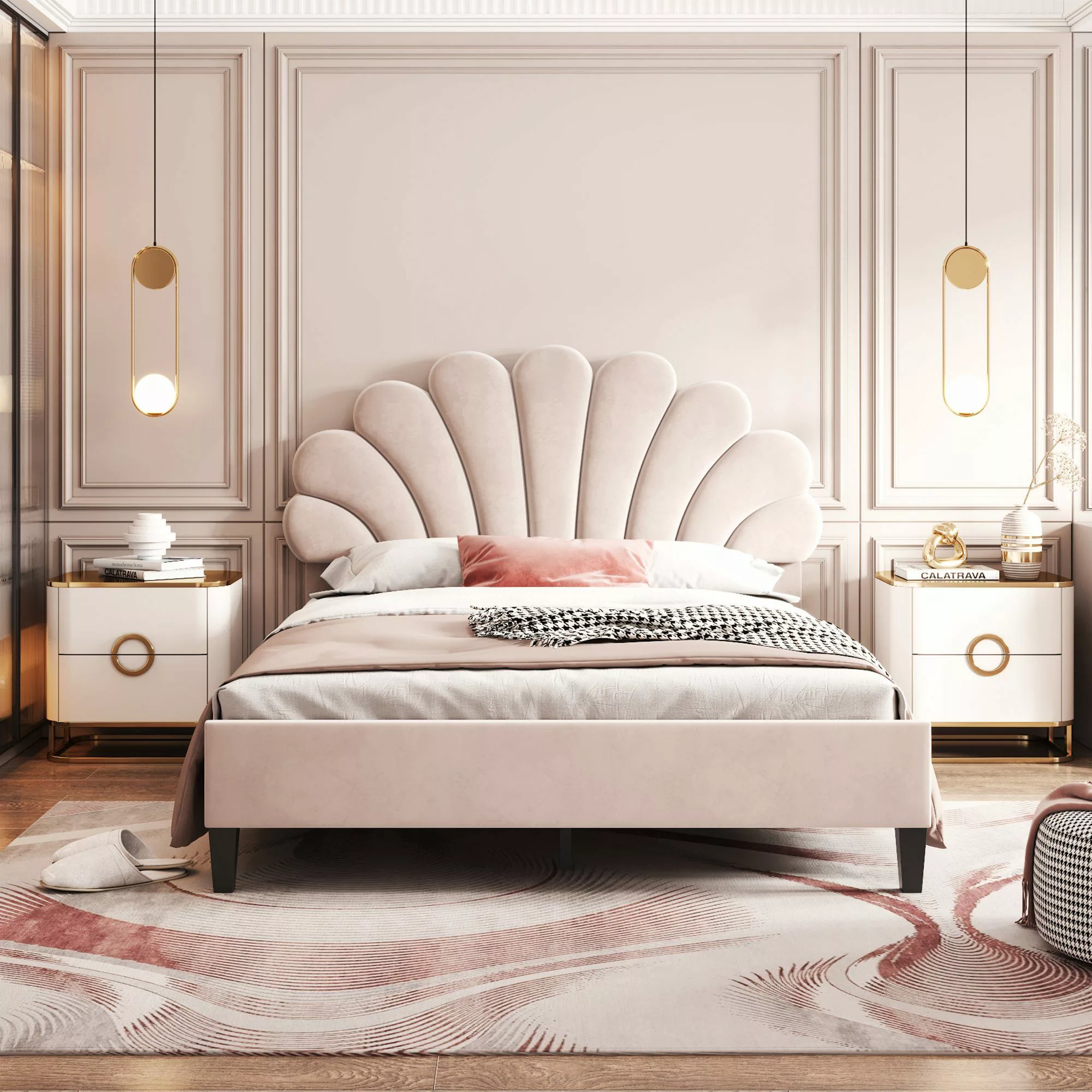 Flieks Polsterbett, Doppelbett Kinderbett Blumenform-Kopfteil Samt günstig online kaufen