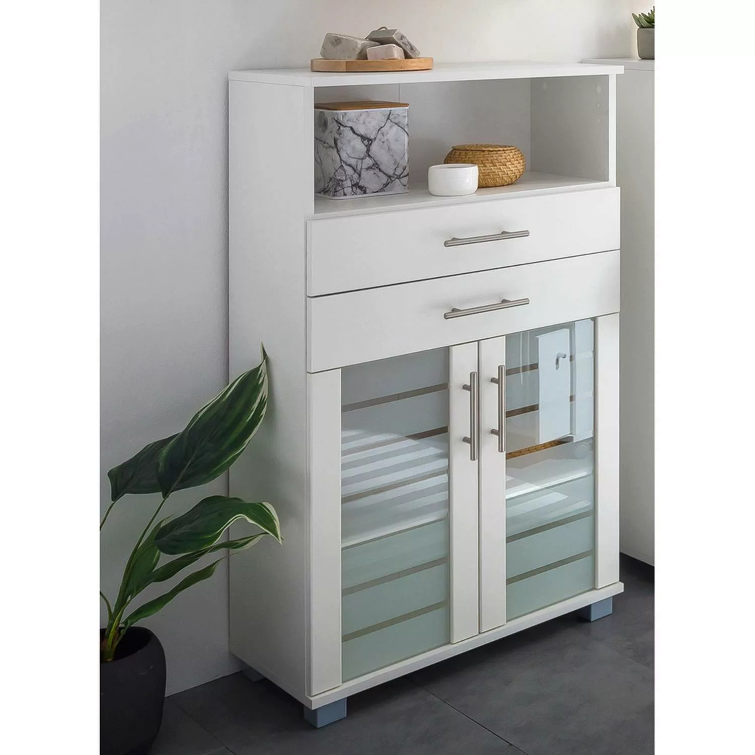 Highboard Badezimmer NOCI-80 in Weiß, B/H/T: 59,8/110,5/32,6 cm günstig online kaufen