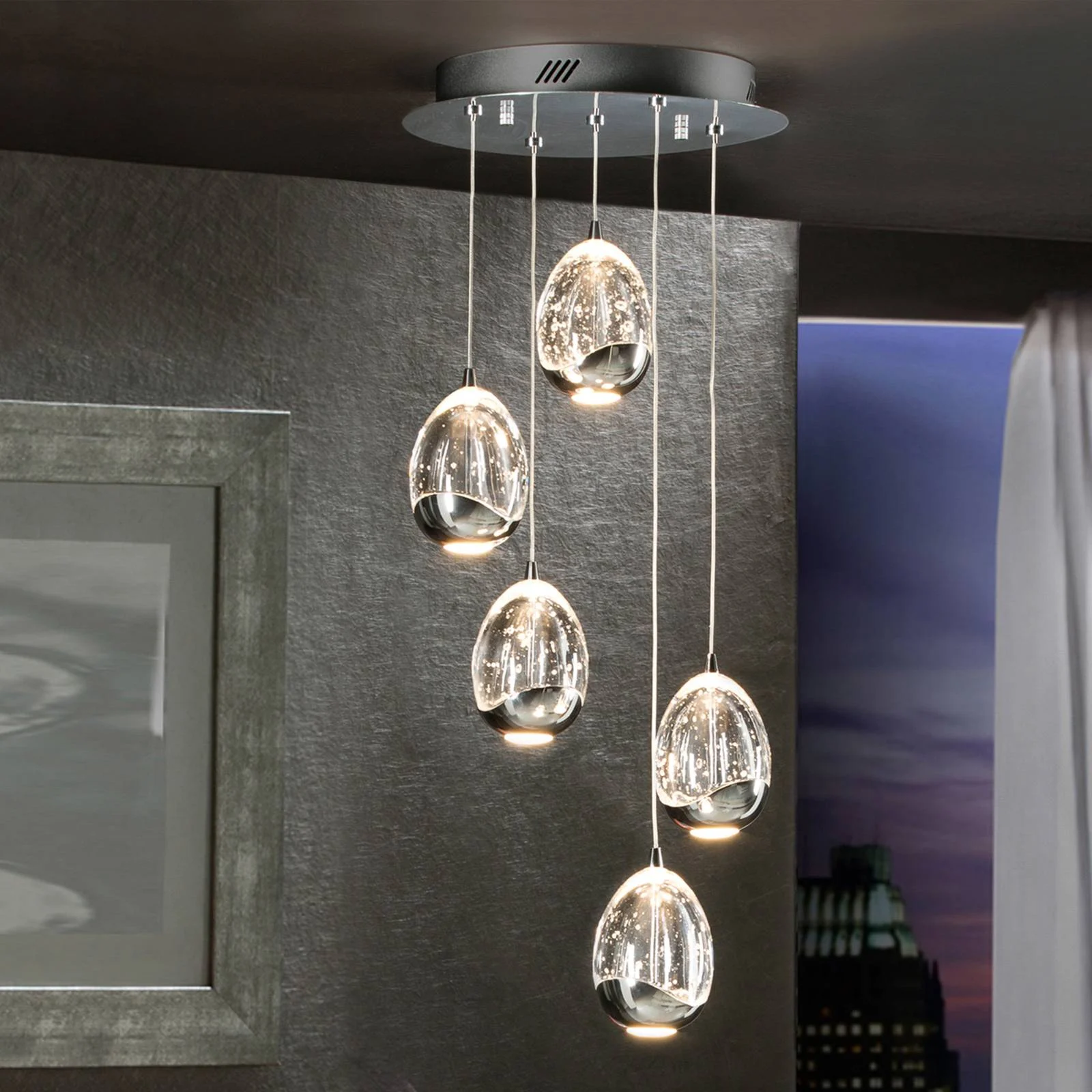 LED-Hängeleuchte Rocio, 5fl., rund, Metall, Glas, chrom günstig online kaufen