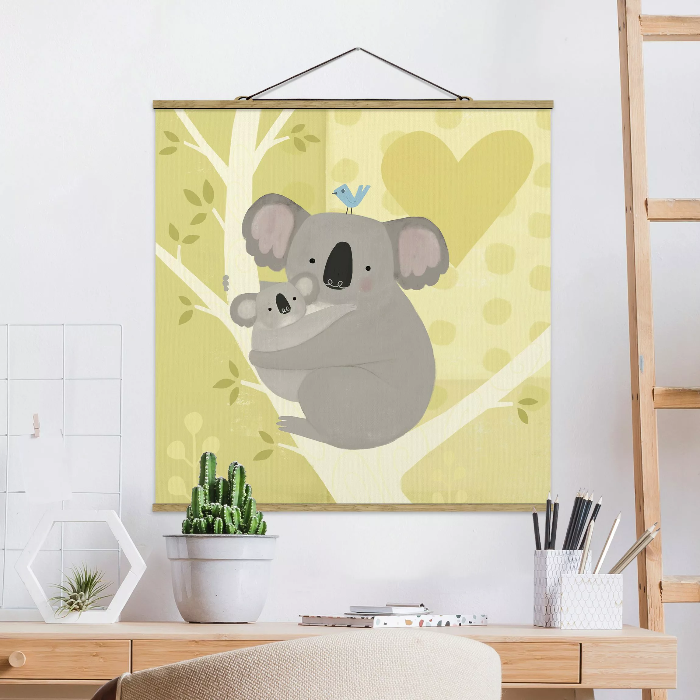 Stoffbild Tiere mit Posterleisten - Quadrat Mama und ich - Koalas günstig online kaufen