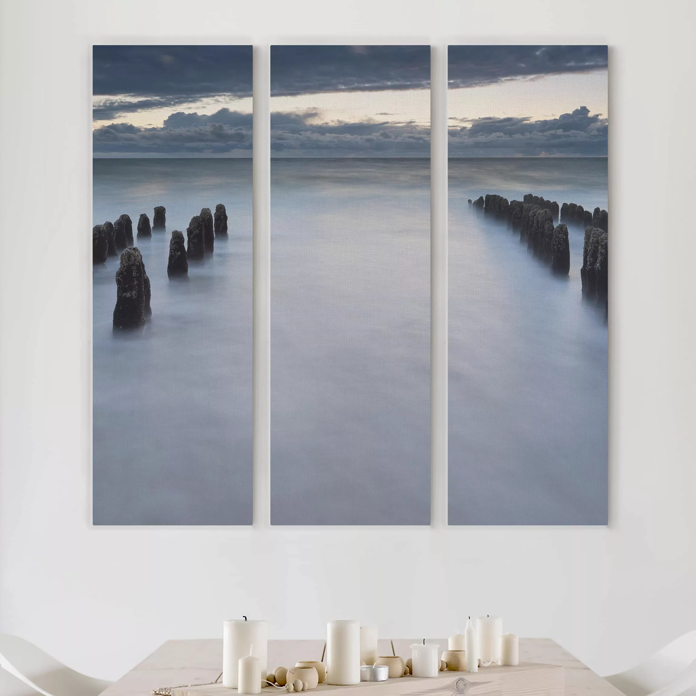 3-teiliges Leinwandbild Strand - Quadrat Holzbuhnen in der Nordsee auf Sylt günstig online kaufen