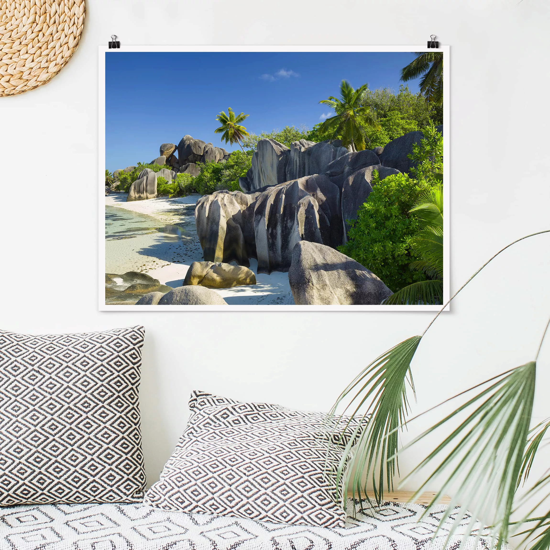 Poster Strand - Querformat Traumstrand Seychellen günstig online kaufen