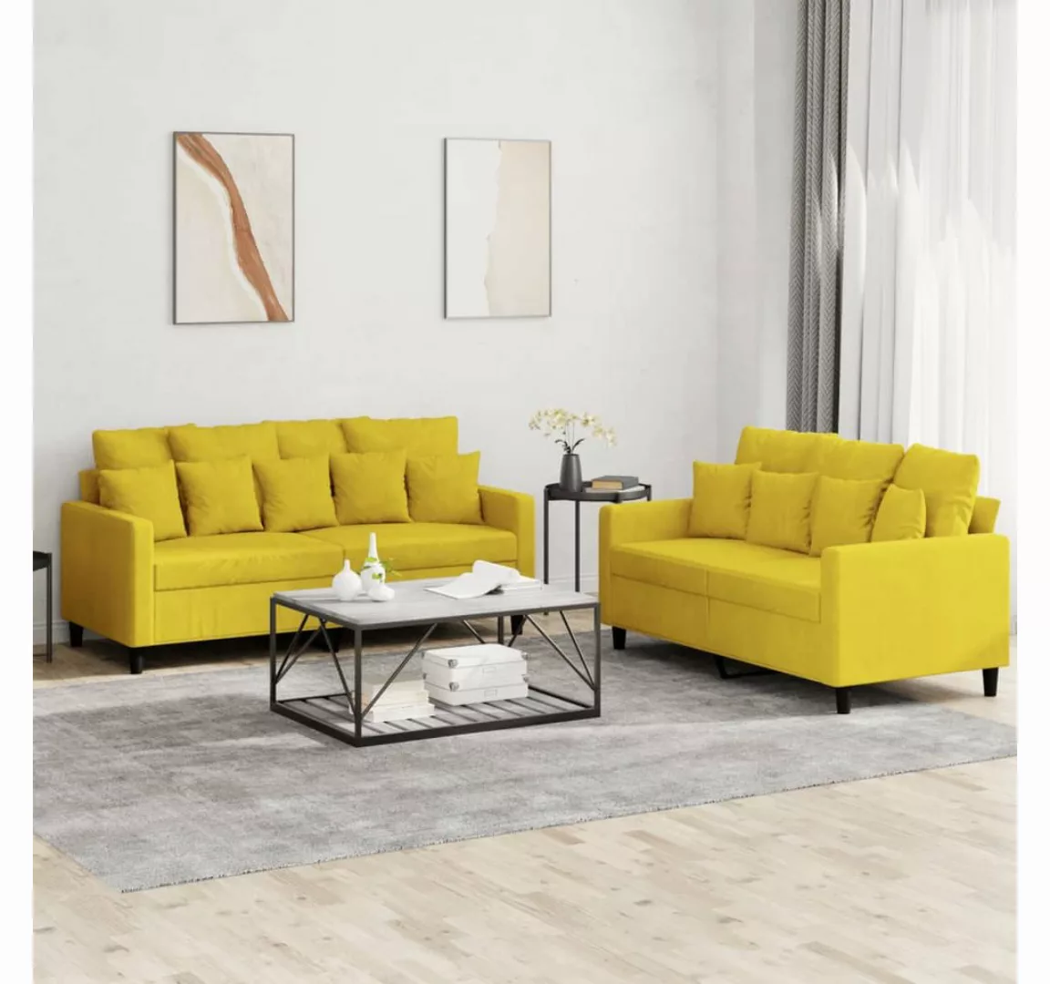 vidaXL Sofa Sofagarnitur Set mit Kissen Samt, 2-tlg., Gelb günstig online kaufen