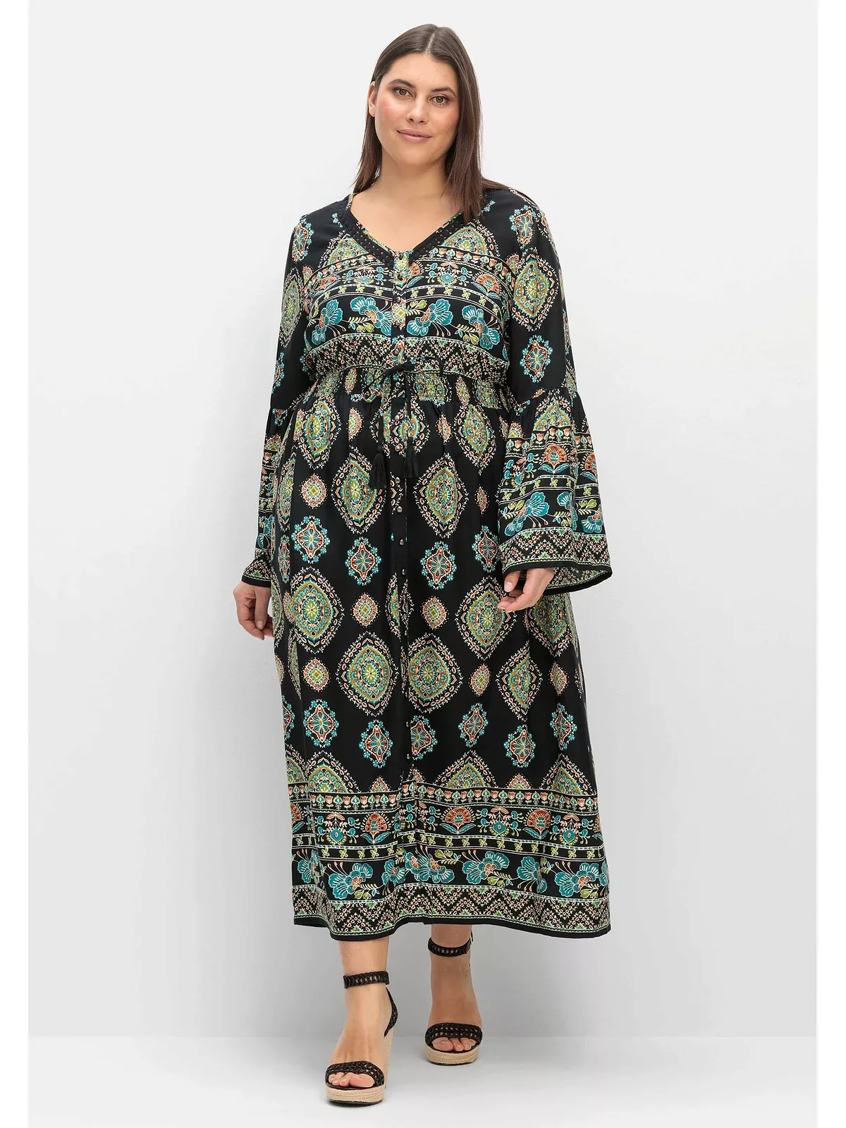 sheego by Joe Browns Maxikleid "Große Größen", im Boho-Stil, mit Trompetenä günstig online kaufen