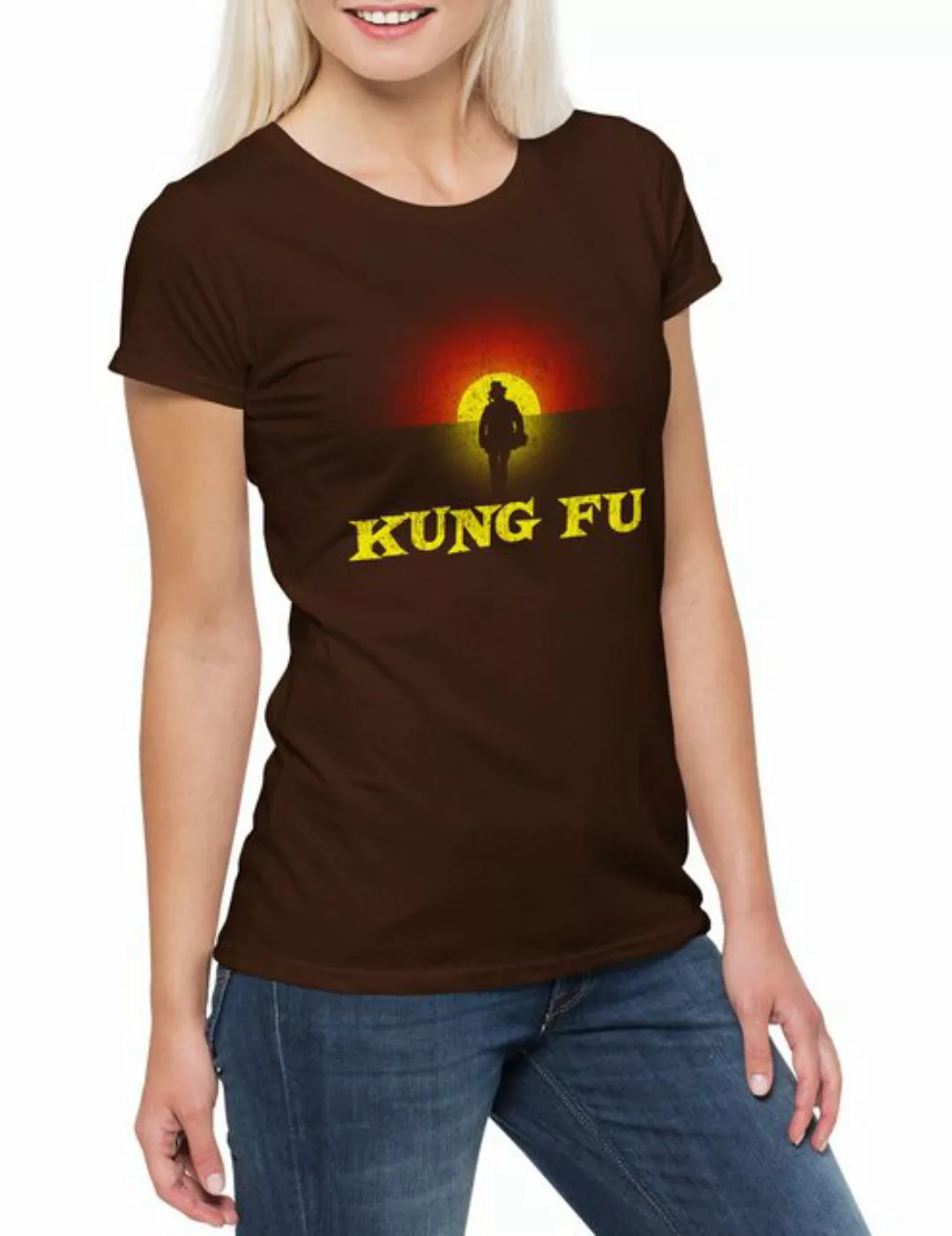 Urban Backwoods Print-Shirt Kung Fu Walking Silhouette Damen T-Shirt Martia günstig online kaufen