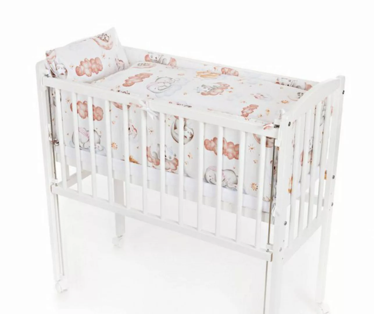 Babyhafen Beistellbett Grau Weiß Rosa Blau 40x90 mit Ausstattung Rollen Mat günstig online kaufen