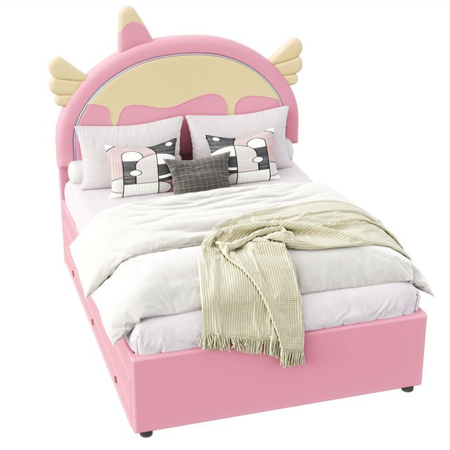 HAUSS SPLOE Kinderbett 140 x 200cm Einhornform, mit ausziehbares Rollbett, günstig online kaufen