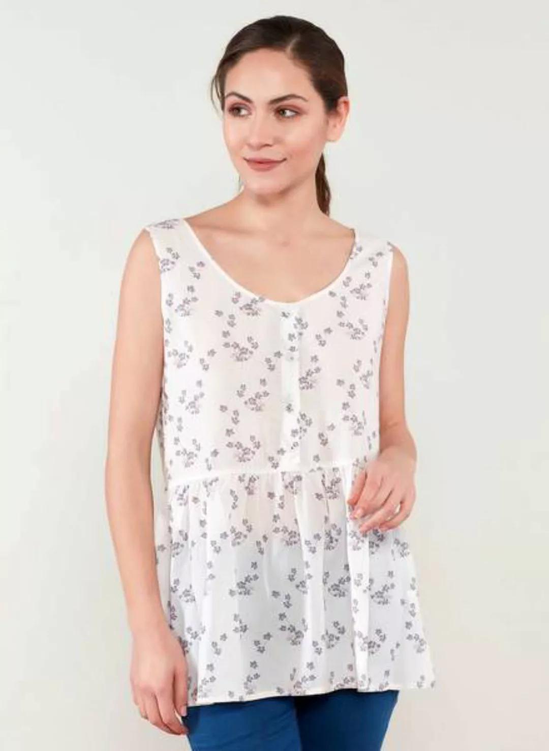 Allover Print Bluse Aus Tencel® Mit Volant-saum Und Knopfleiste günstig online kaufen