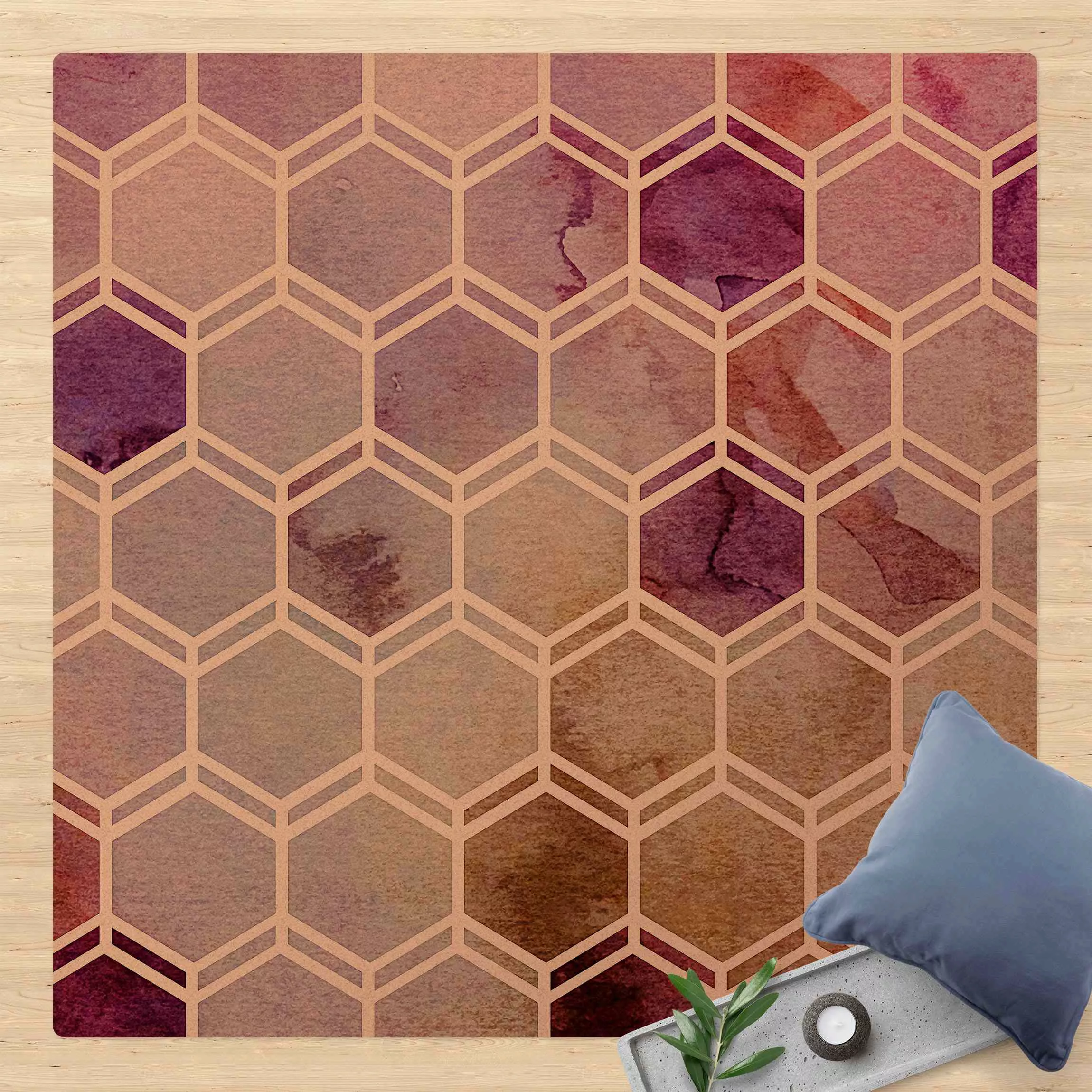 Kork-Teppich Hexagonträume Aquarell in Beere günstig online kaufen