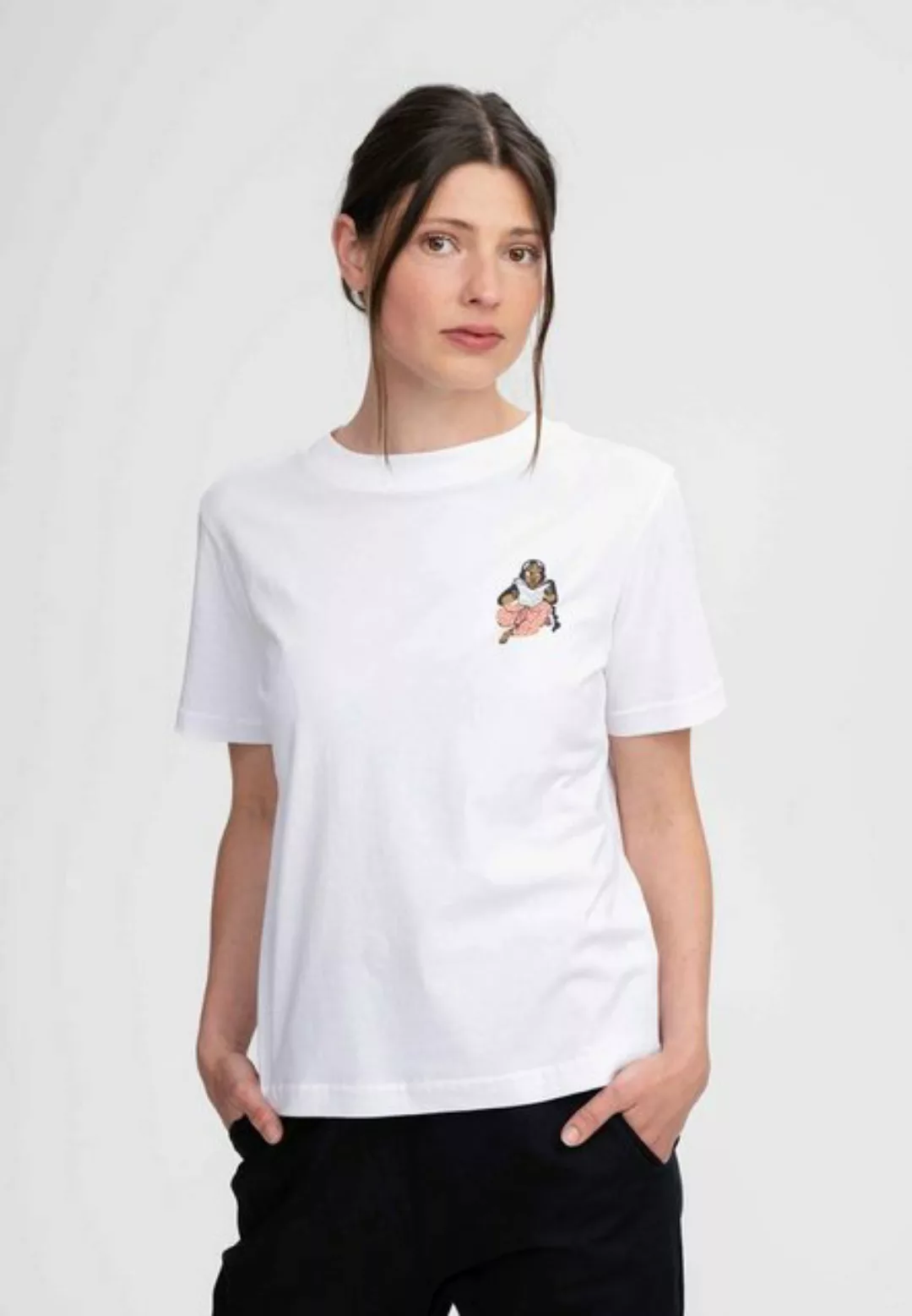 MELA Kurzarmshirt Damen T-Shirt Artist Edition Kruttika Fein gerippter Krag günstig online kaufen