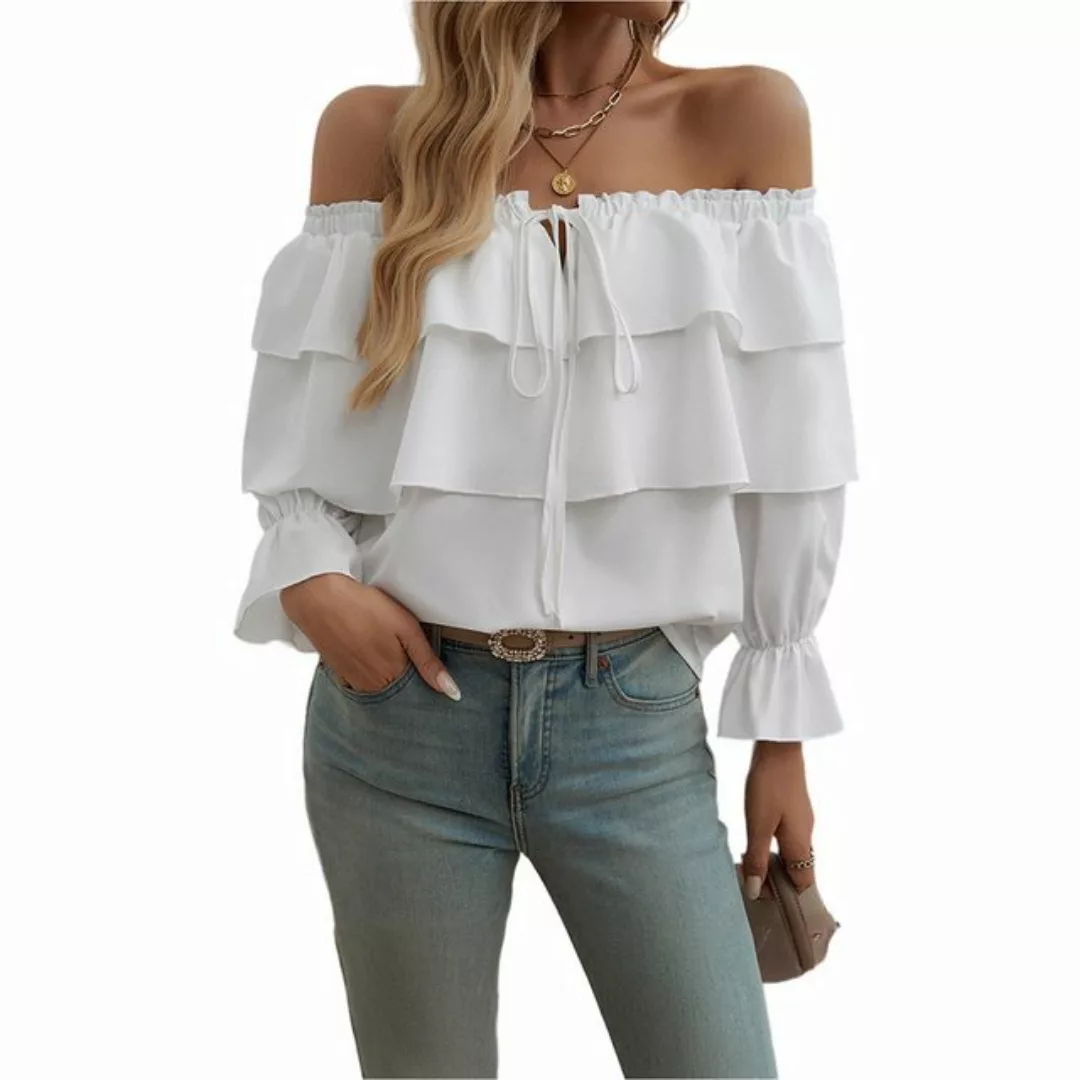 Zoclack Chiffonbluse Damen Schulterfrei Oberteile Elegant Rüschen Bluse Top günstig online kaufen