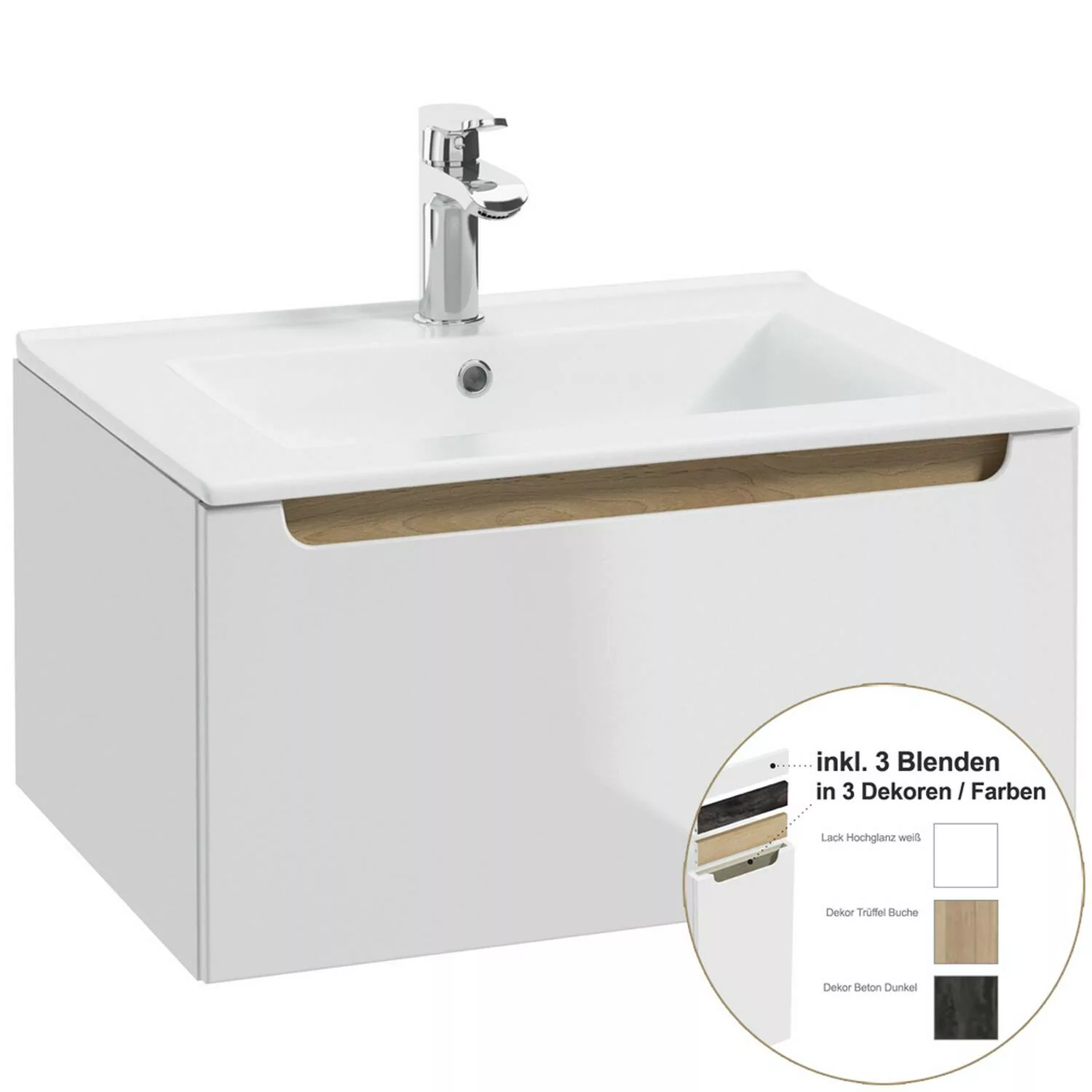 Waschtischunterschrank mit Waschbecken SOFIA-107 in Hochglanz weiß lackiert günstig online kaufen