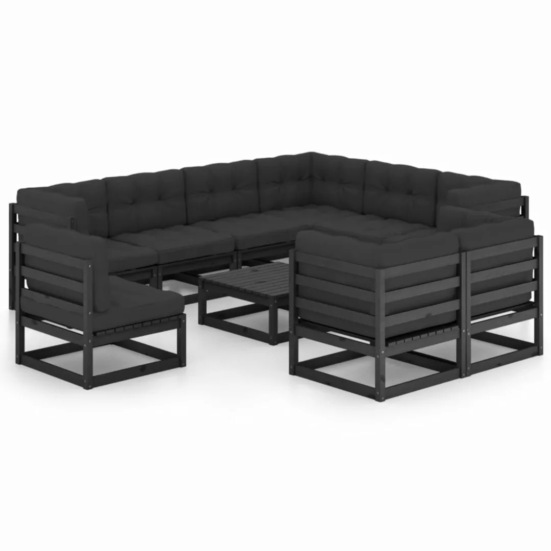 10-tlg. Garten-lounge-set Mit Kissen Schwarz Massivholz Kiefer günstig online kaufen