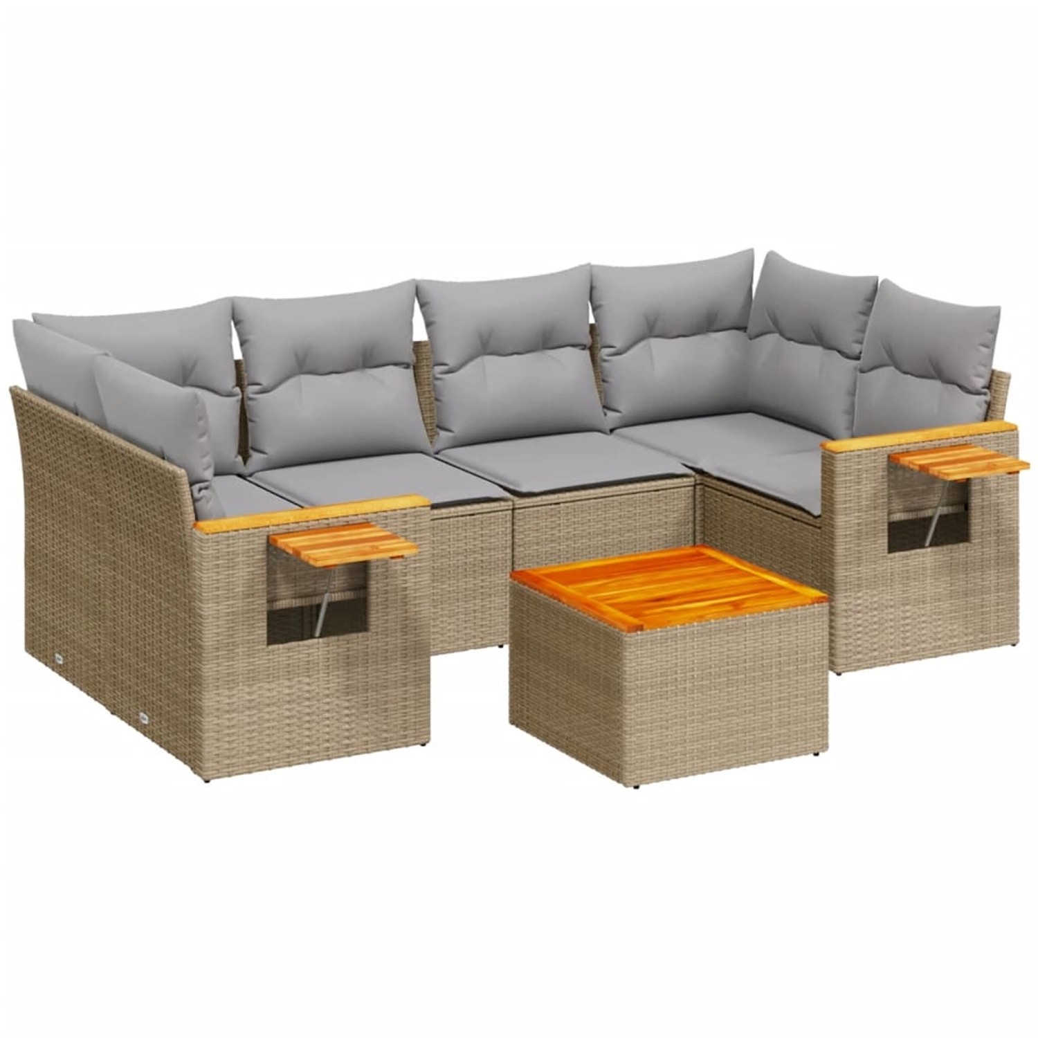 vidaXL 7-Tlg Garten-Sofagarnitur mit Kissen Beige Poly Rattan 3259042 günstig online kaufen