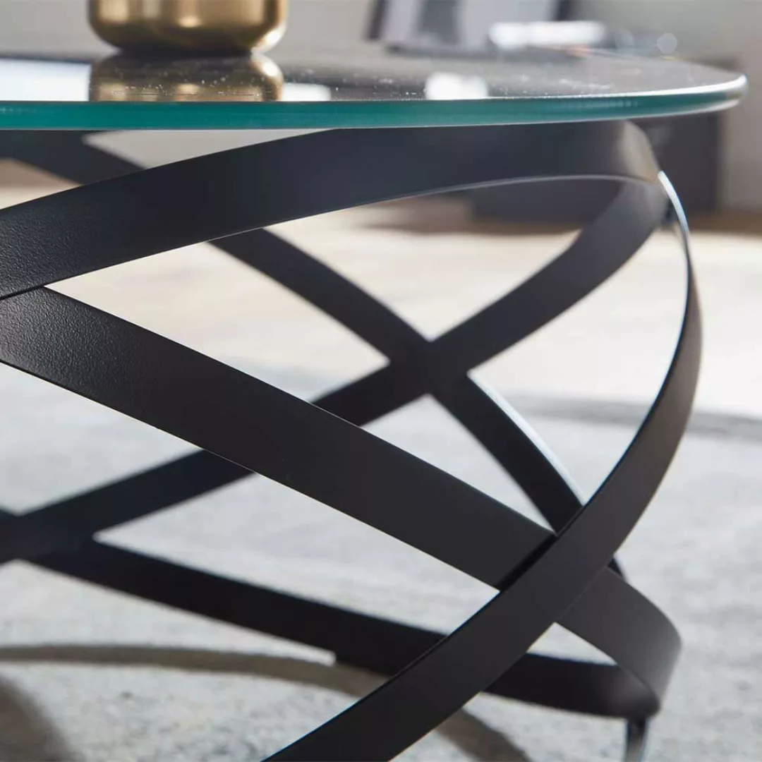 Sofa Tisch rund mit Ringgestell aus Metall Glasplatte günstig online kaufen